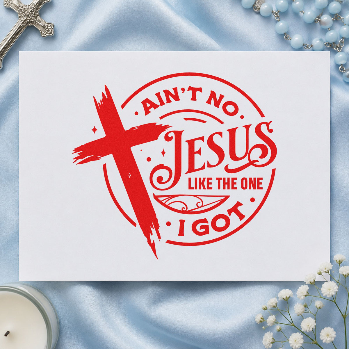 Ain't No Jesus Like Mine rubber stamp shown in red ink, stamped for projects such as journal cover stamping.