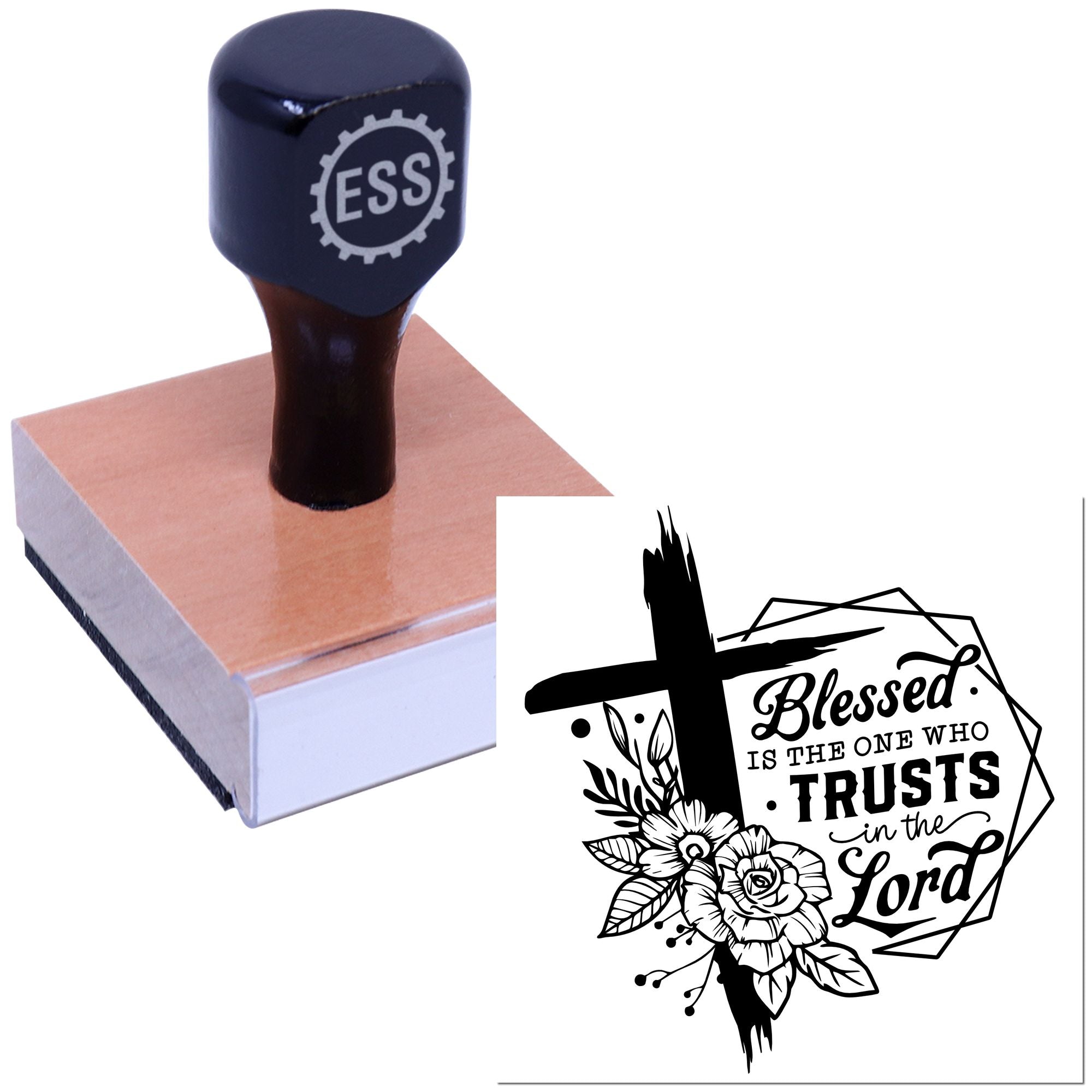 Floral Faith Cross Party Favor Rubber Stamp