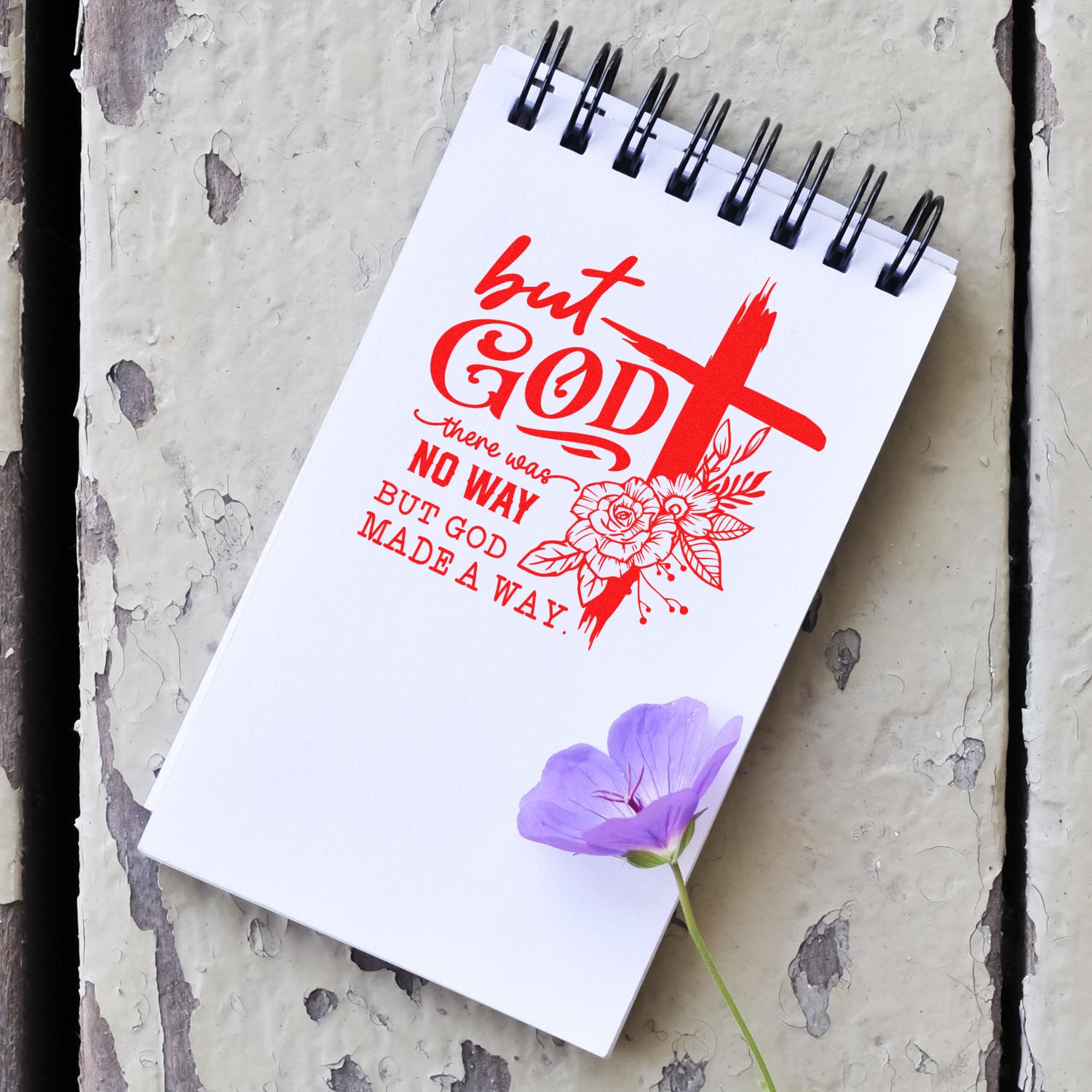 Duo Cross With Floral God Typography Hand Stamp