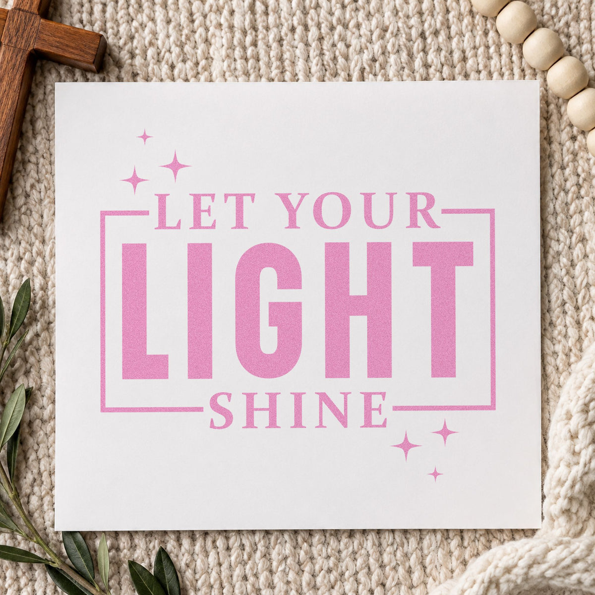 Let Your Light Shine craft stamp in purple ink on cardstock, an easy option for bible school signs.