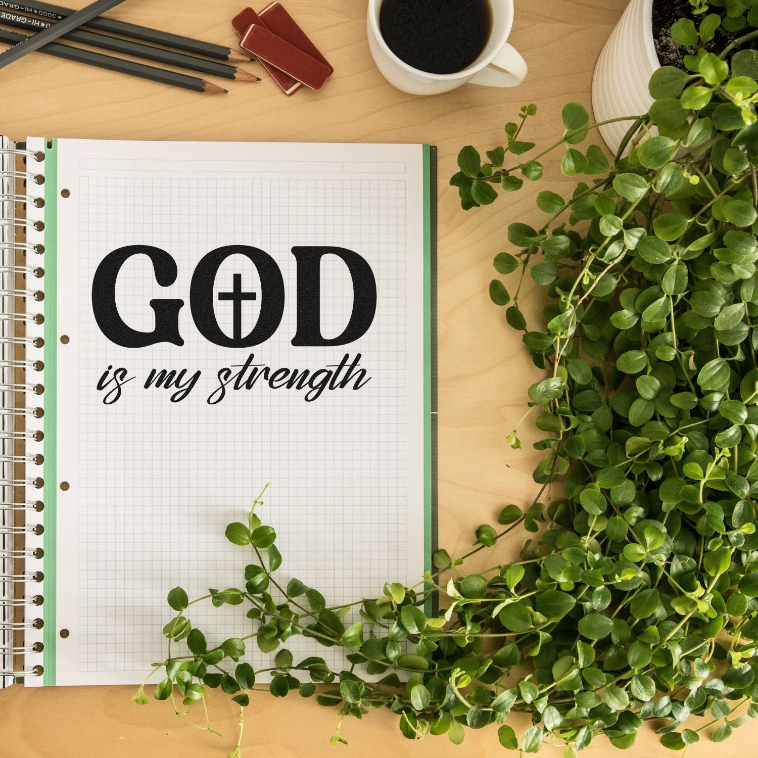 Pre-Inked God Is Strength Journaling Stamp