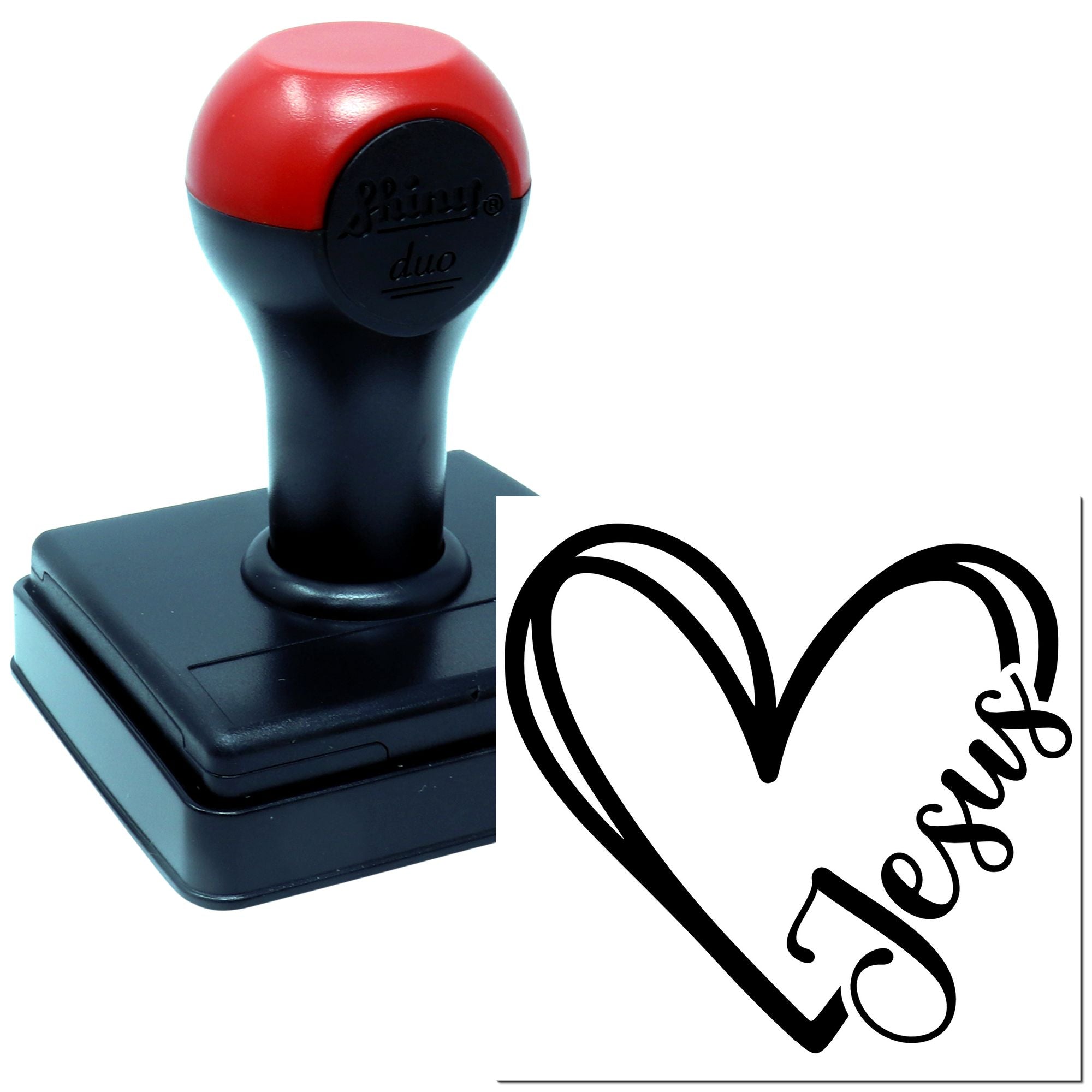 Duo Heart Shaped Jesus Script Emblem Hand Stamp