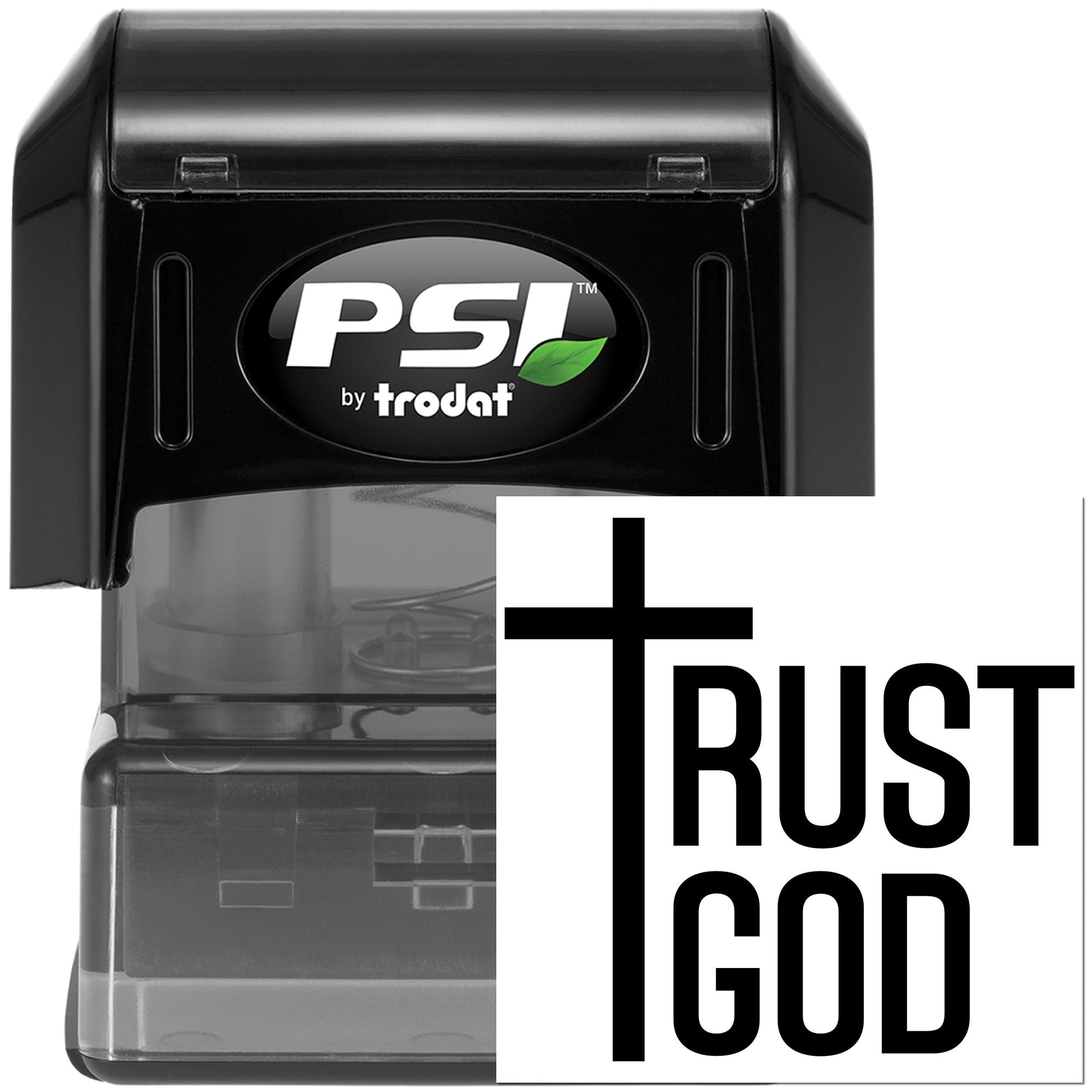 Pre-Inked Trust God Cross Favor Tag Stamp