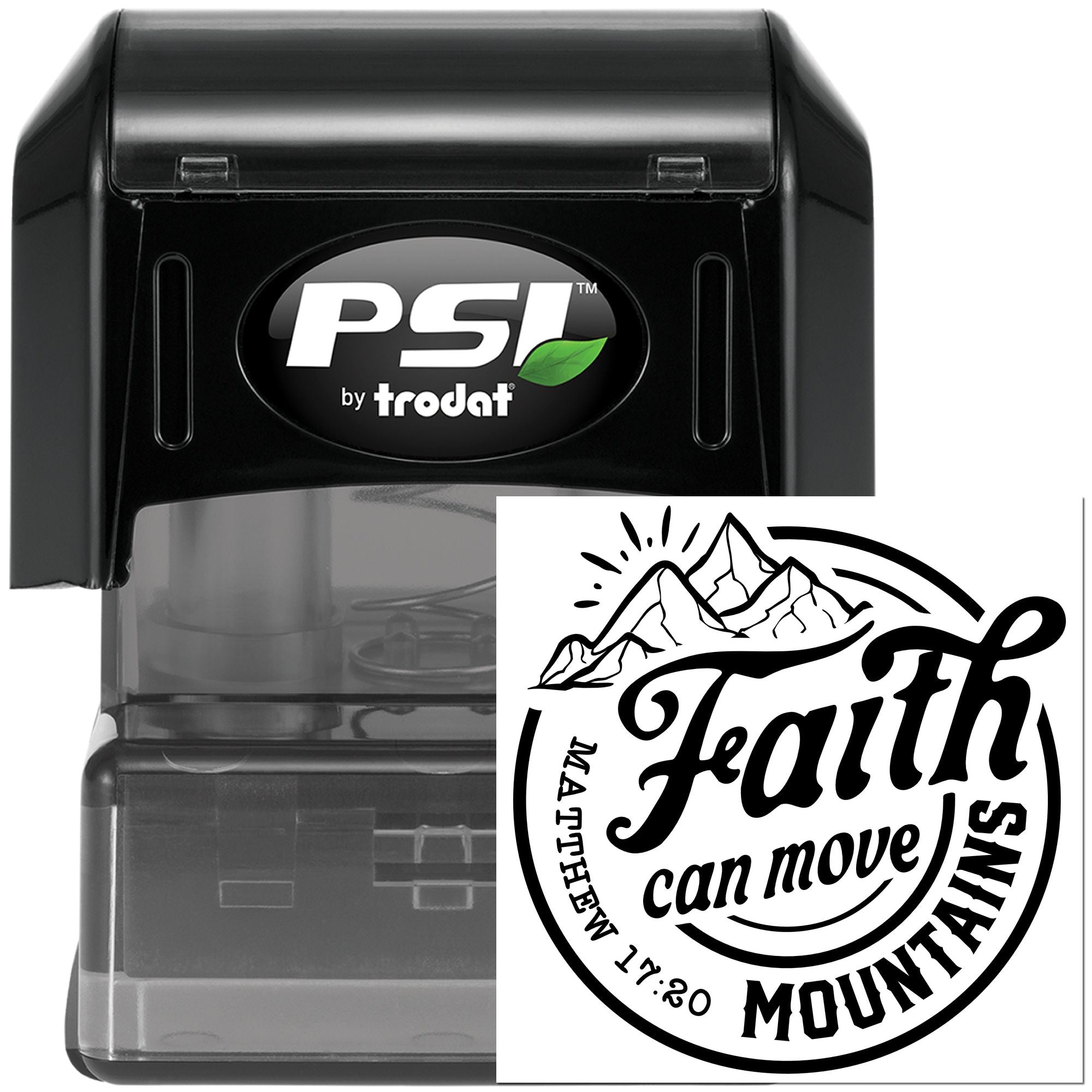 Pre-Inked Faith Moves Mountains Party Favor Stamp