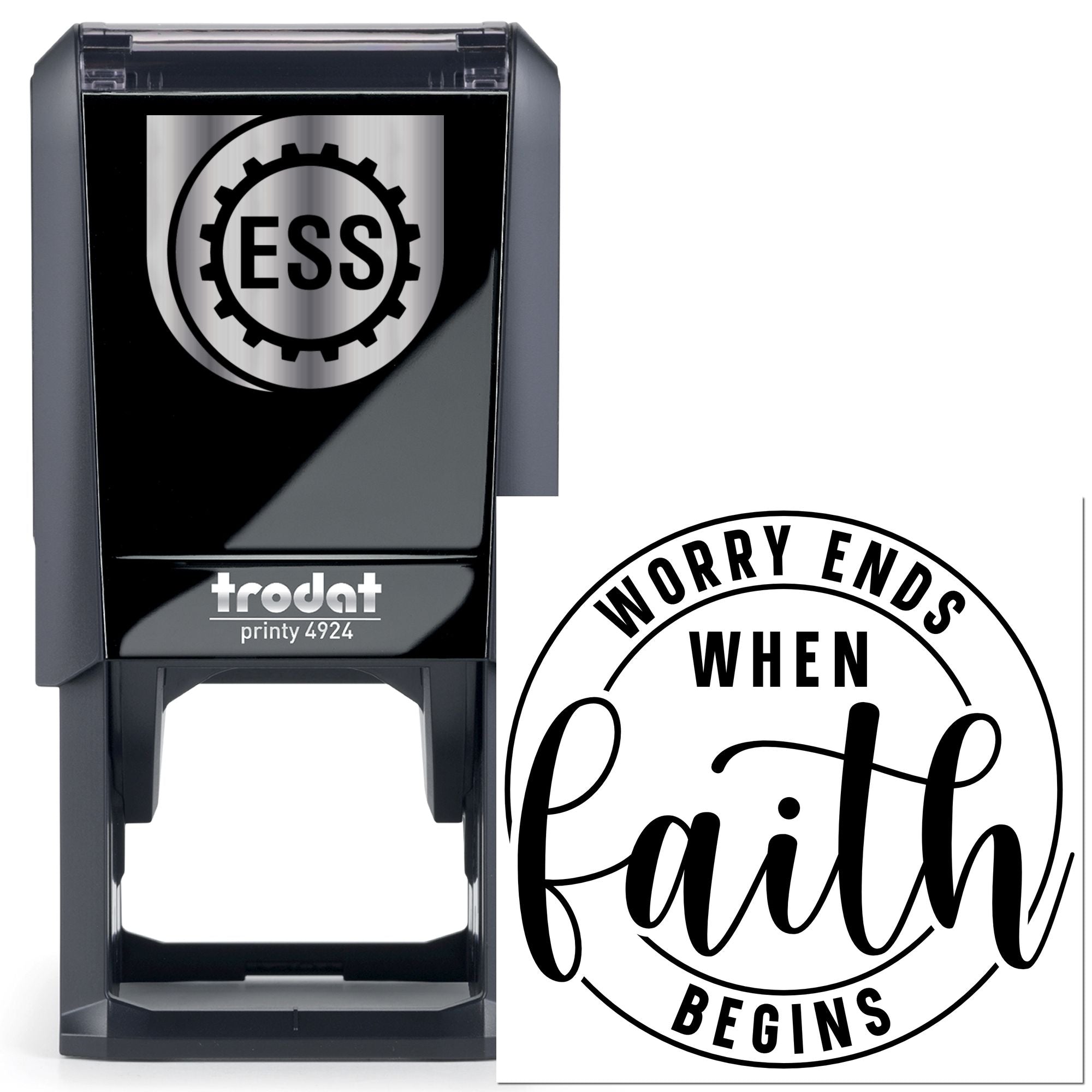 Self-Inking Faith Begins Favor Tag Stamp