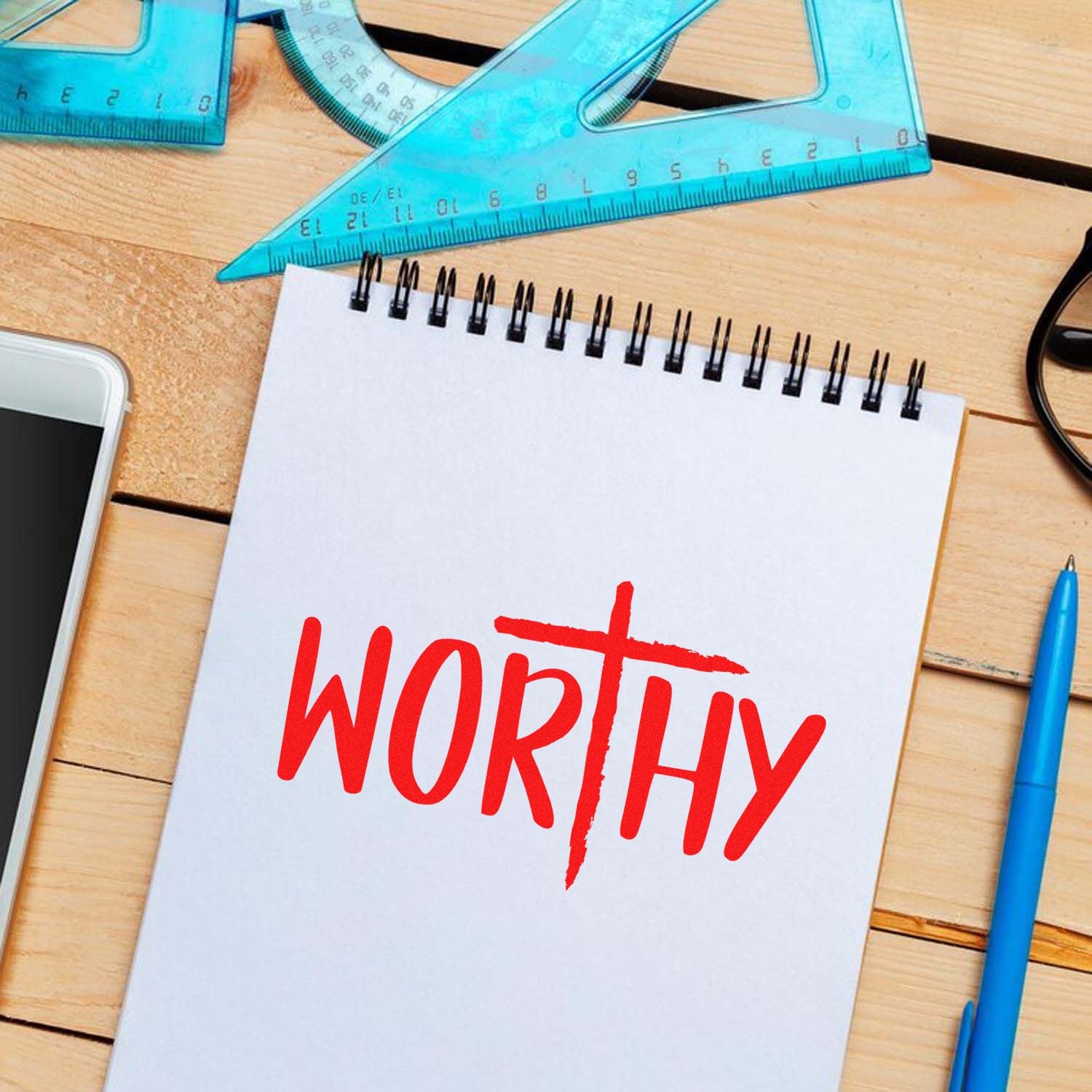 Duo Worthy Cross Bold Inspirational Typography Hand Stamp