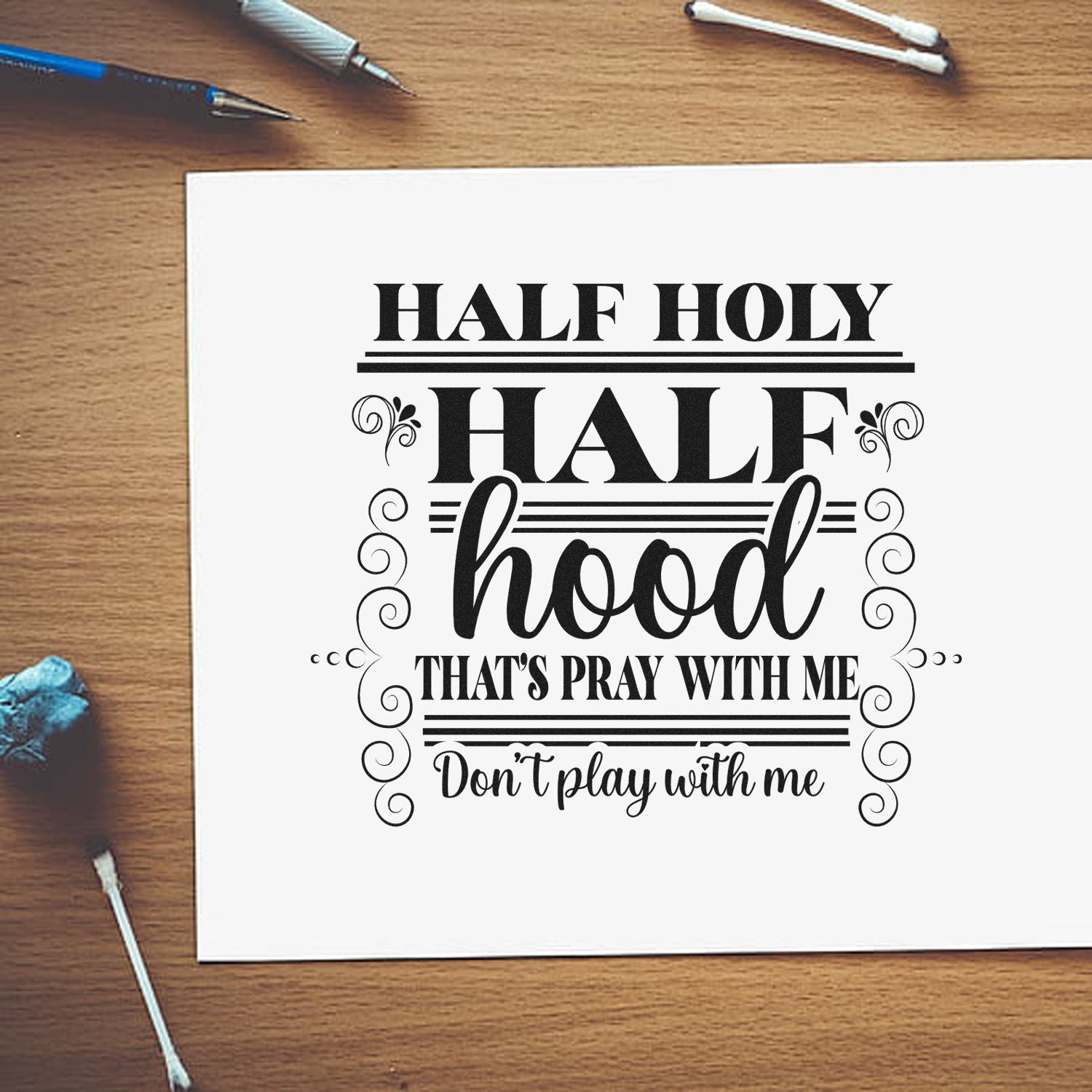 Duo Half Holy Half Hood Warning Prayer Hand Stamp
