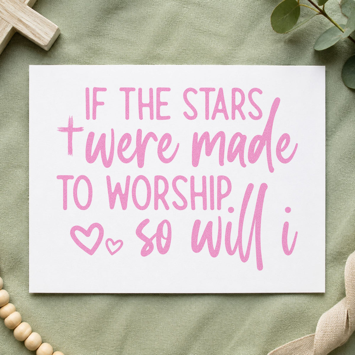 Stars Were Made to Worship craft stamp in purple ink on cardstock, an easy option for stargazing night favors.