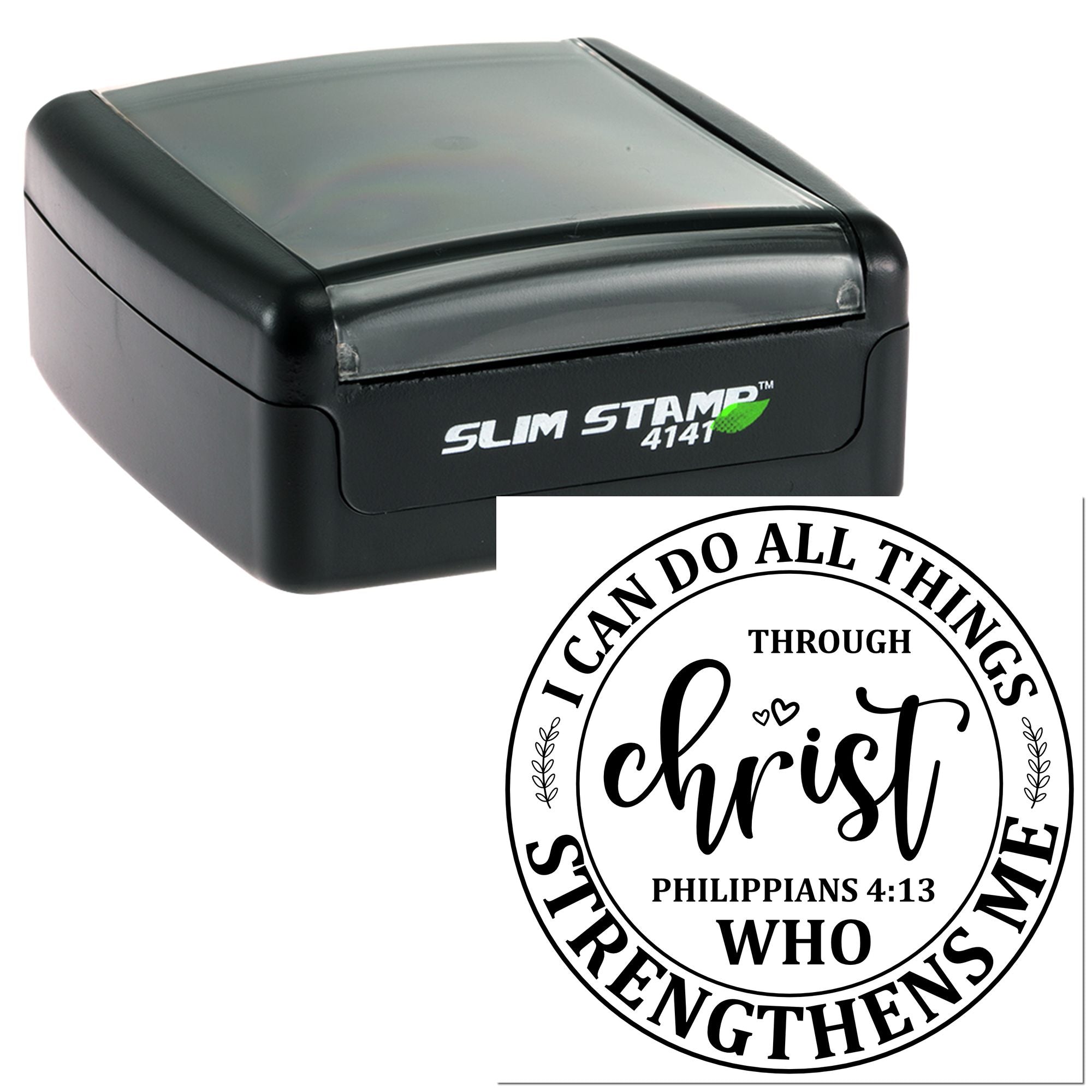 Slim Through Christ Strength Seal Favor Tag Pre-Inked Stamp - Engineer Seal Stamps