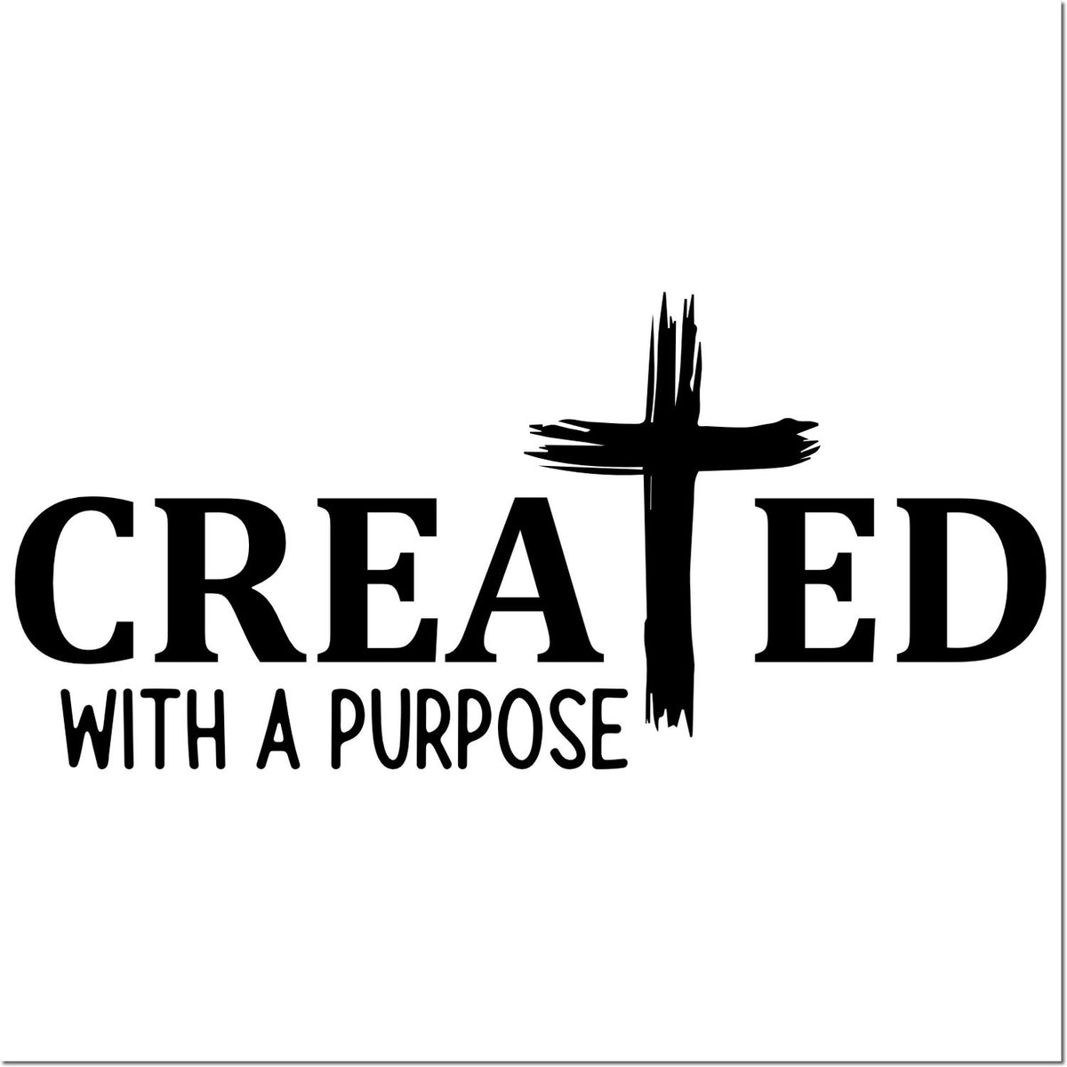 Black stamp-style "Created With a Purpose" logo with a brushstroke cross on a white background.