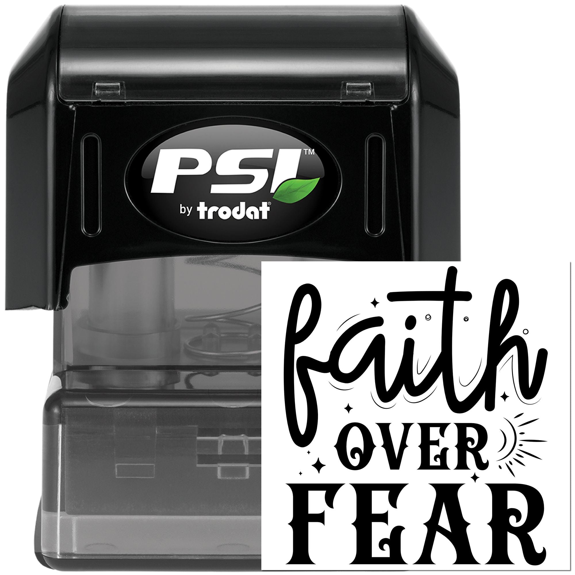 Pre-Inked Faith Over Fear Favor Tag Stamp