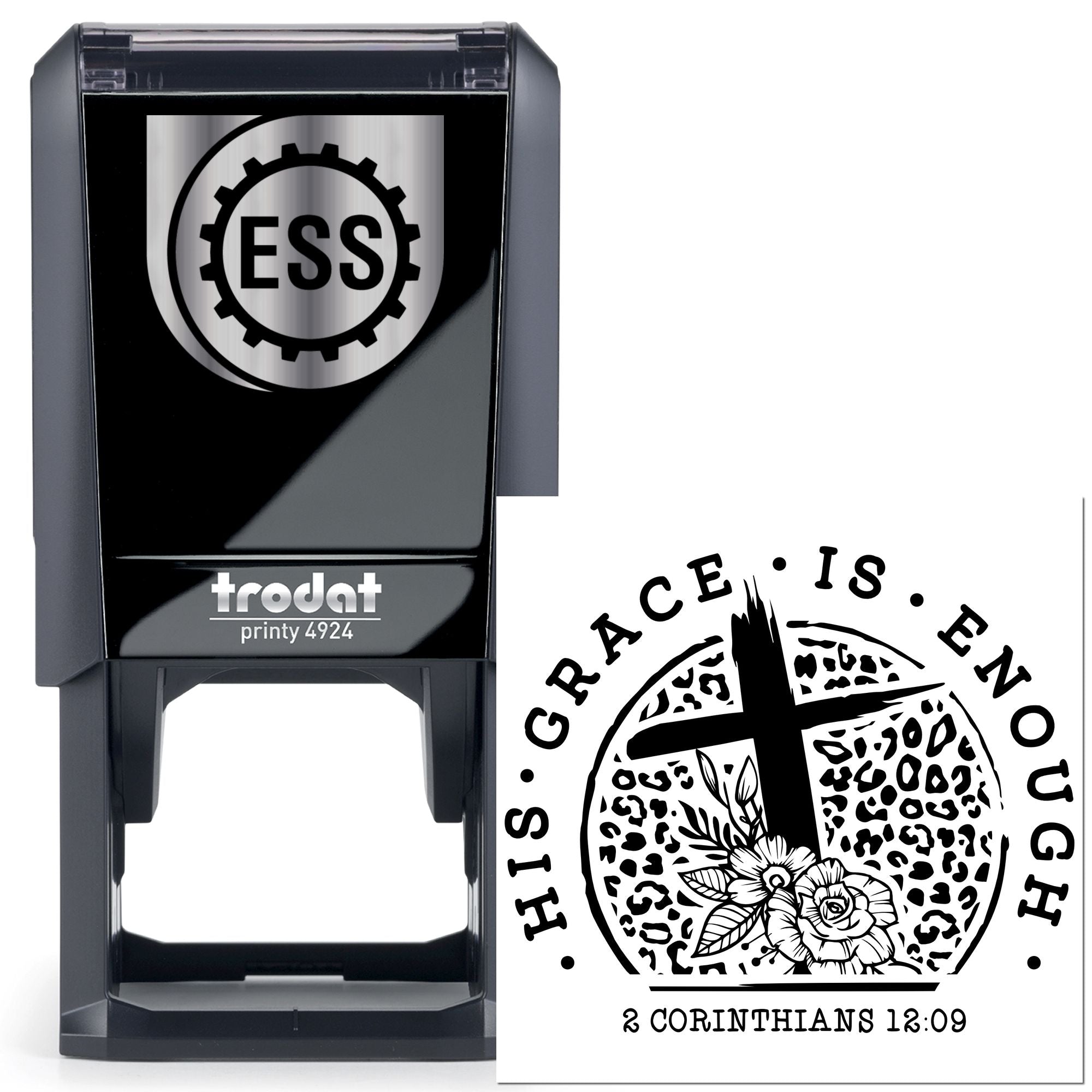 Self-Inking Cross Flower Favor Tag Stamp