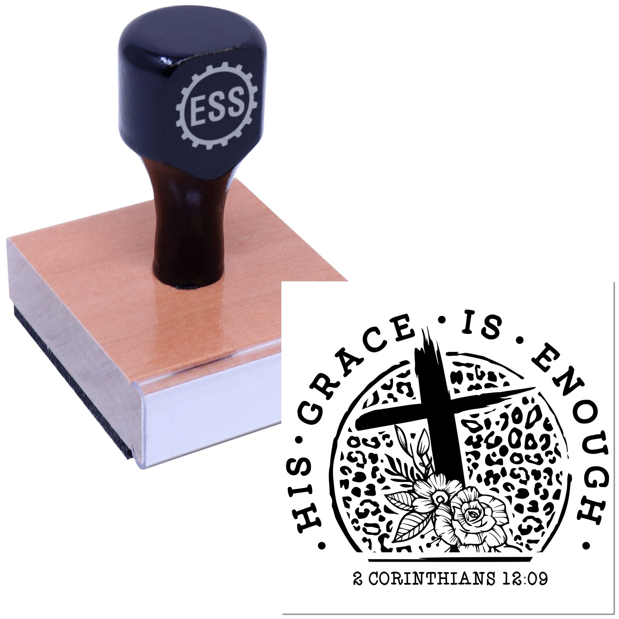 Leopard Grace Cross Place Card Rubber Stamp