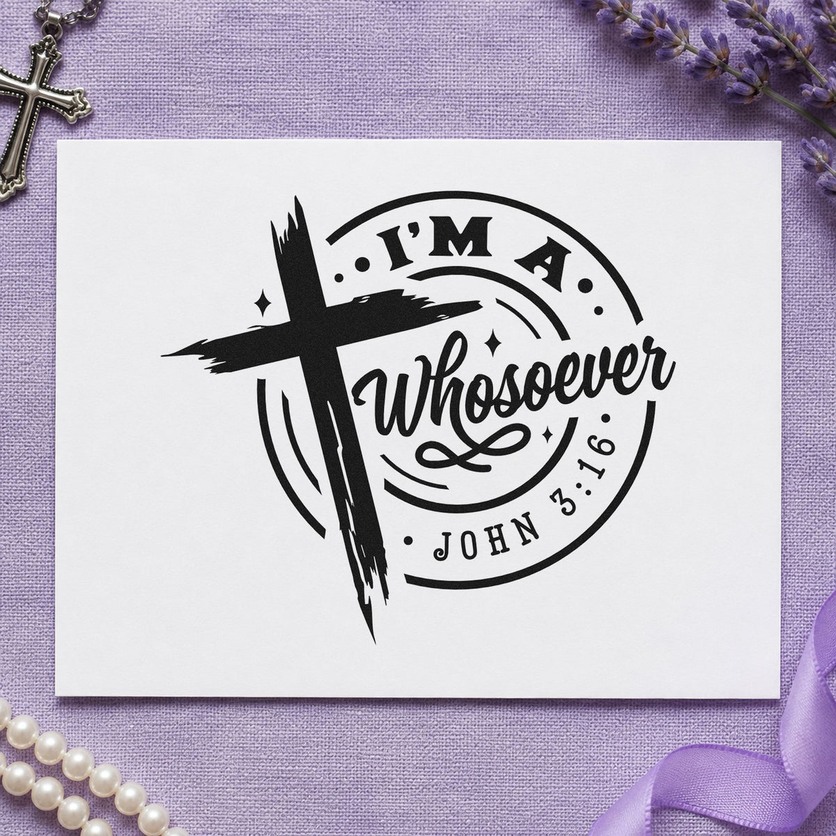 I'm a Whosoever rubber stamp printed in black ink, ready for whosoever cards and similar paper crafts.