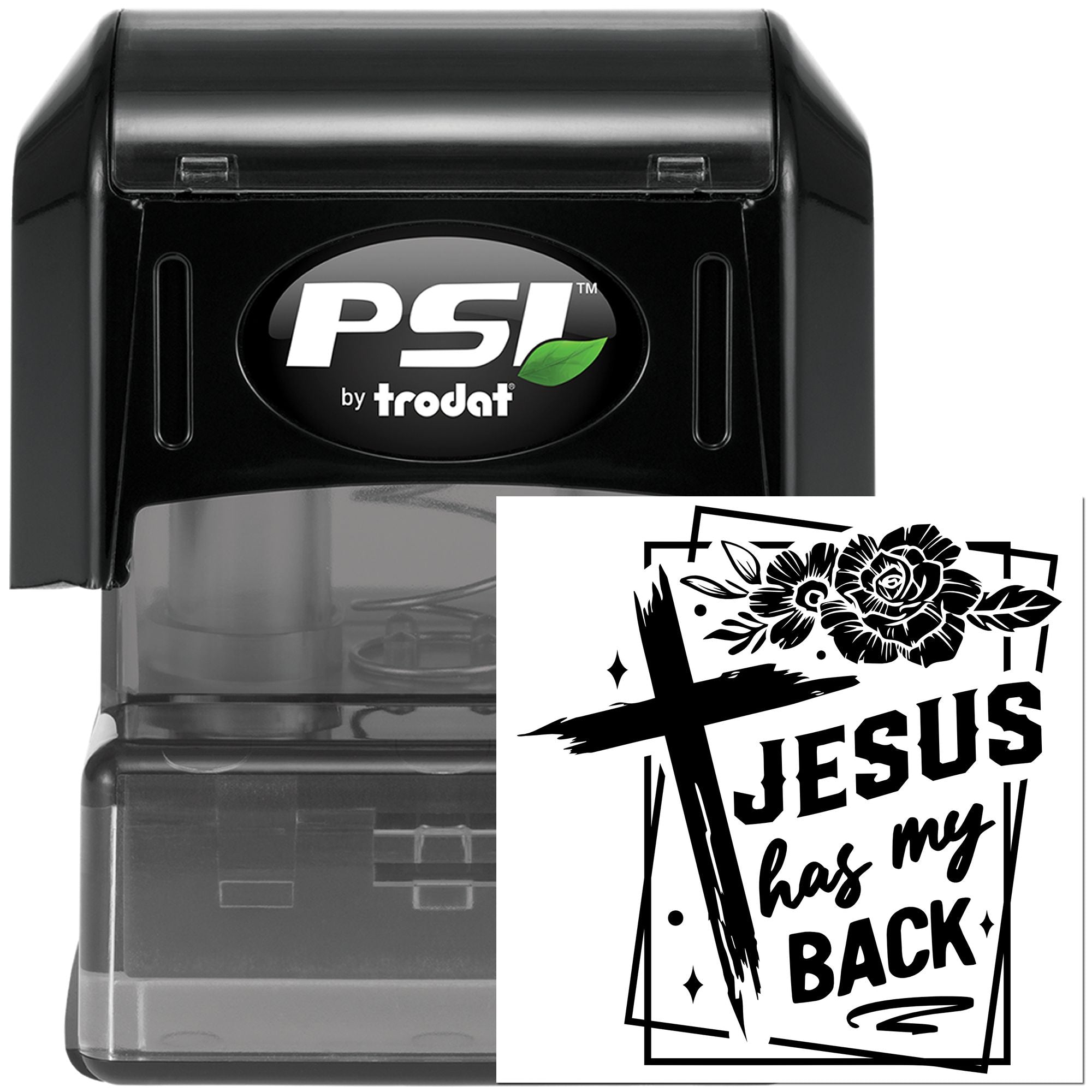 Pre-Inked Jesus Protects Faith Favor Tag Stamp