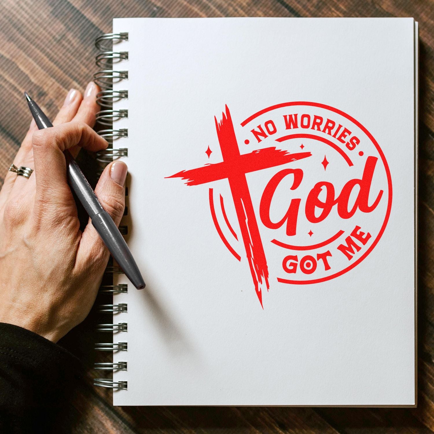 Duo Faithful Cross God Holds Me Hand Stamp