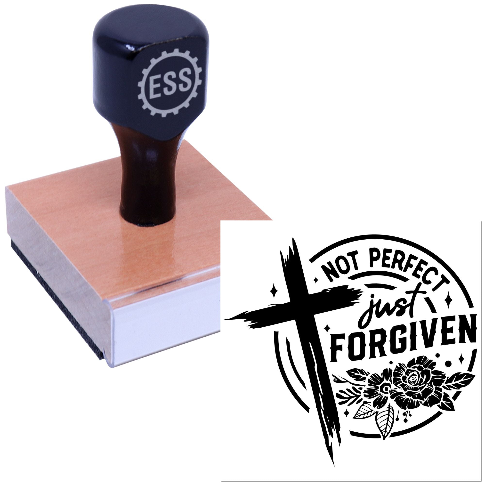Floral Forgiveness Cross Mini Card Rubber Stamp