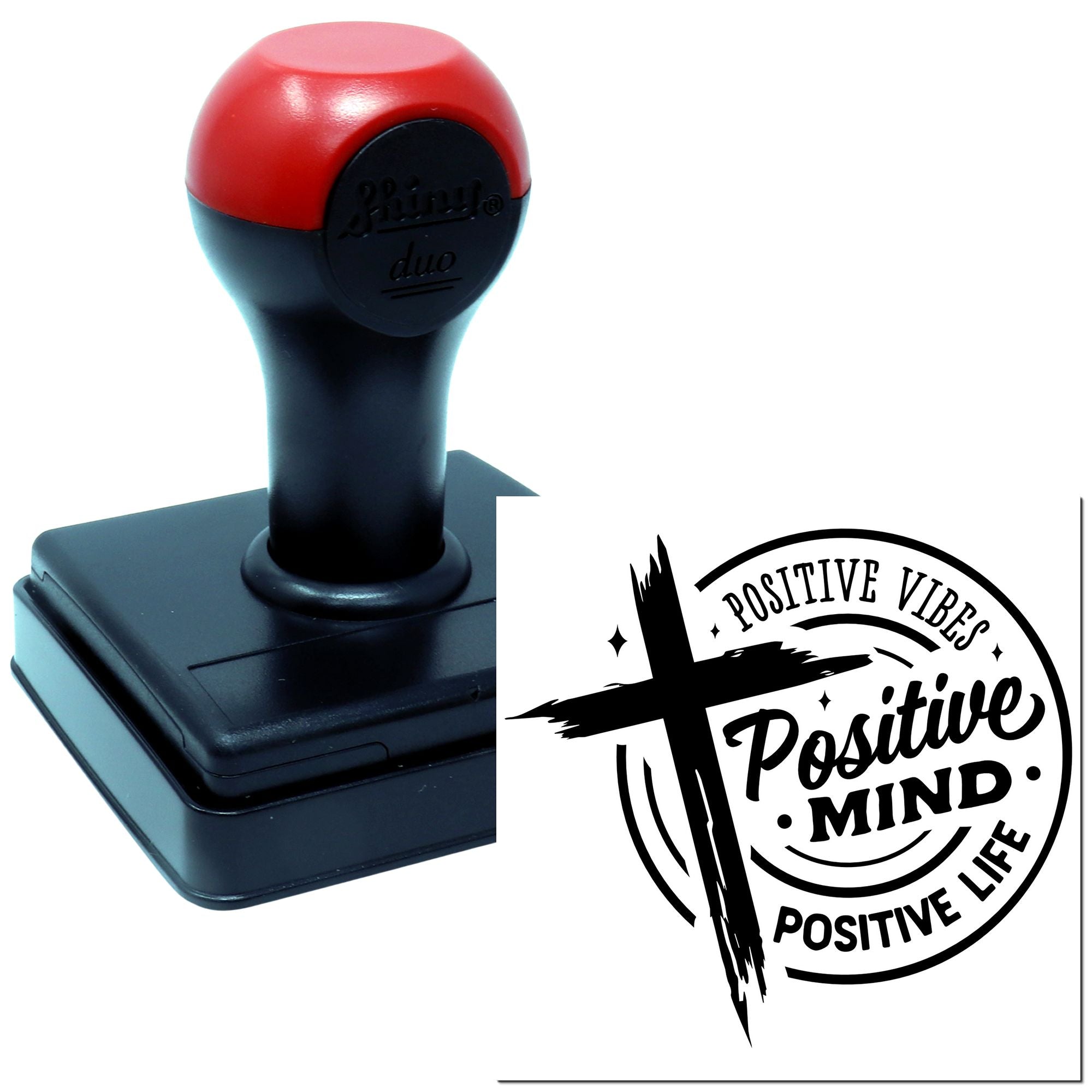Duo Brushstroke Cross Positive Mind Emblem Hand Stamp