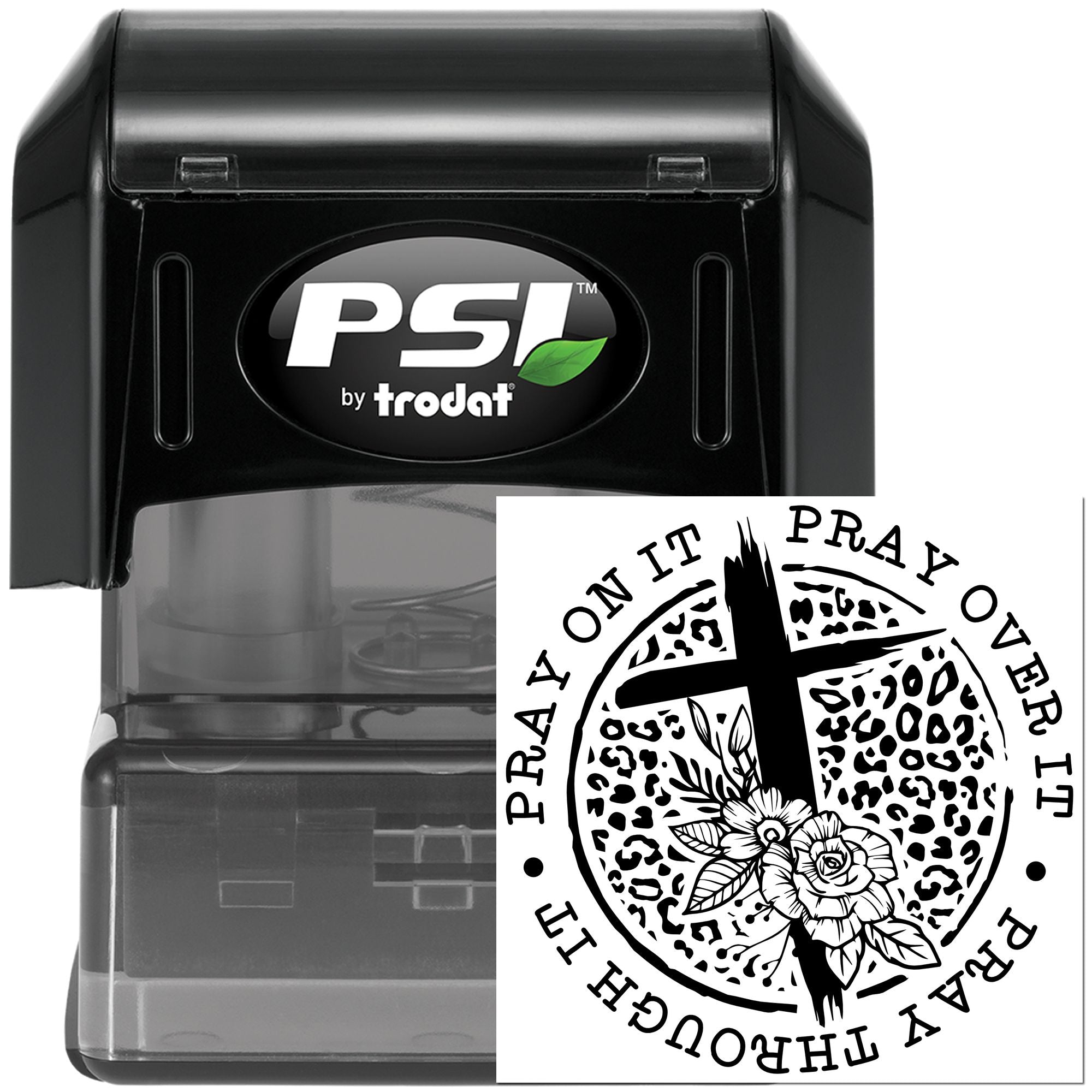 Pre-Inked Floral Cross Emblem Tag Stamp