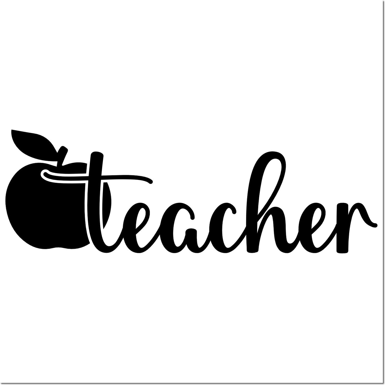 Black teacher stamp seal with apple icon and cursive lettering on a white background.