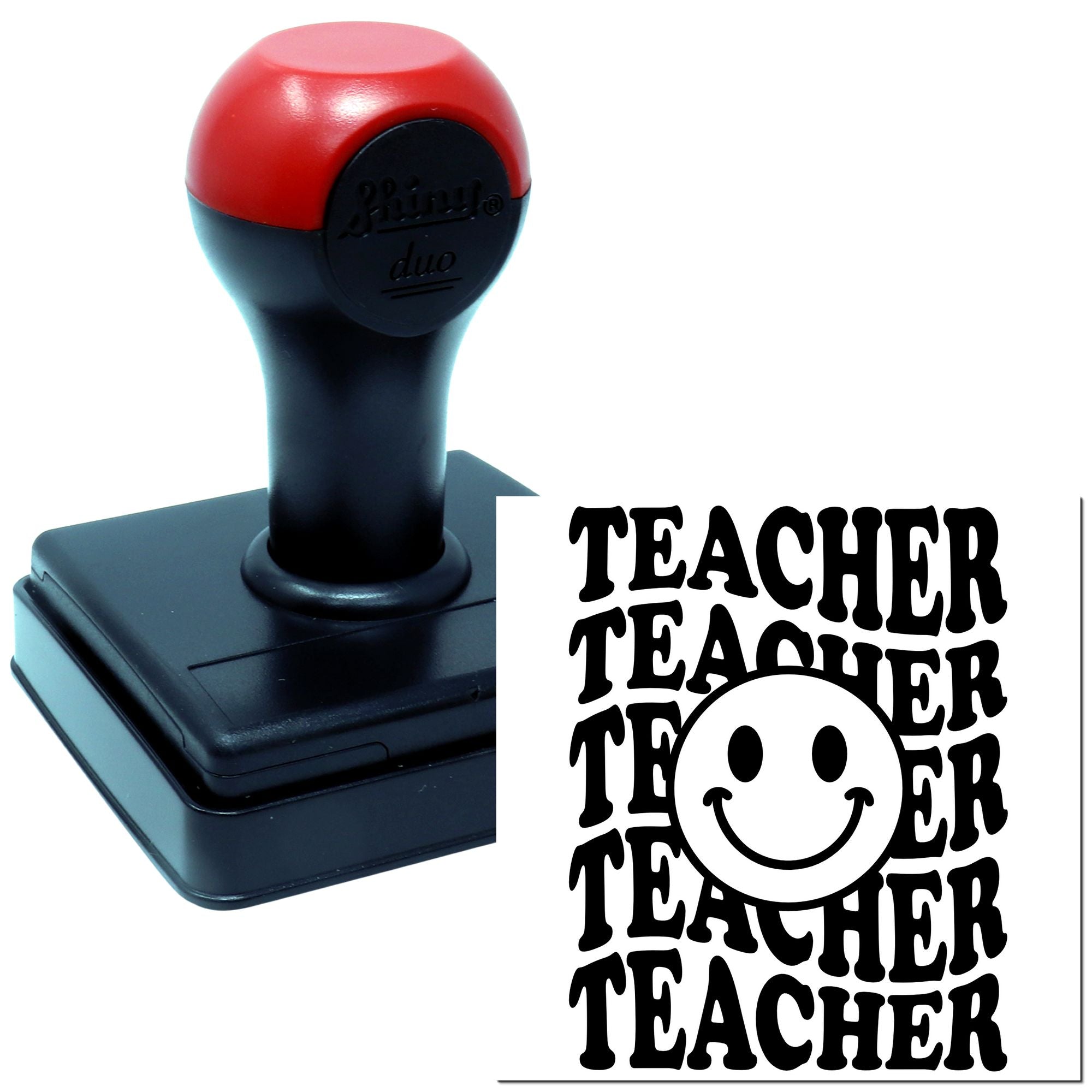 Duo Smiley Teacher Retro Repeating Typography Hand Stamp