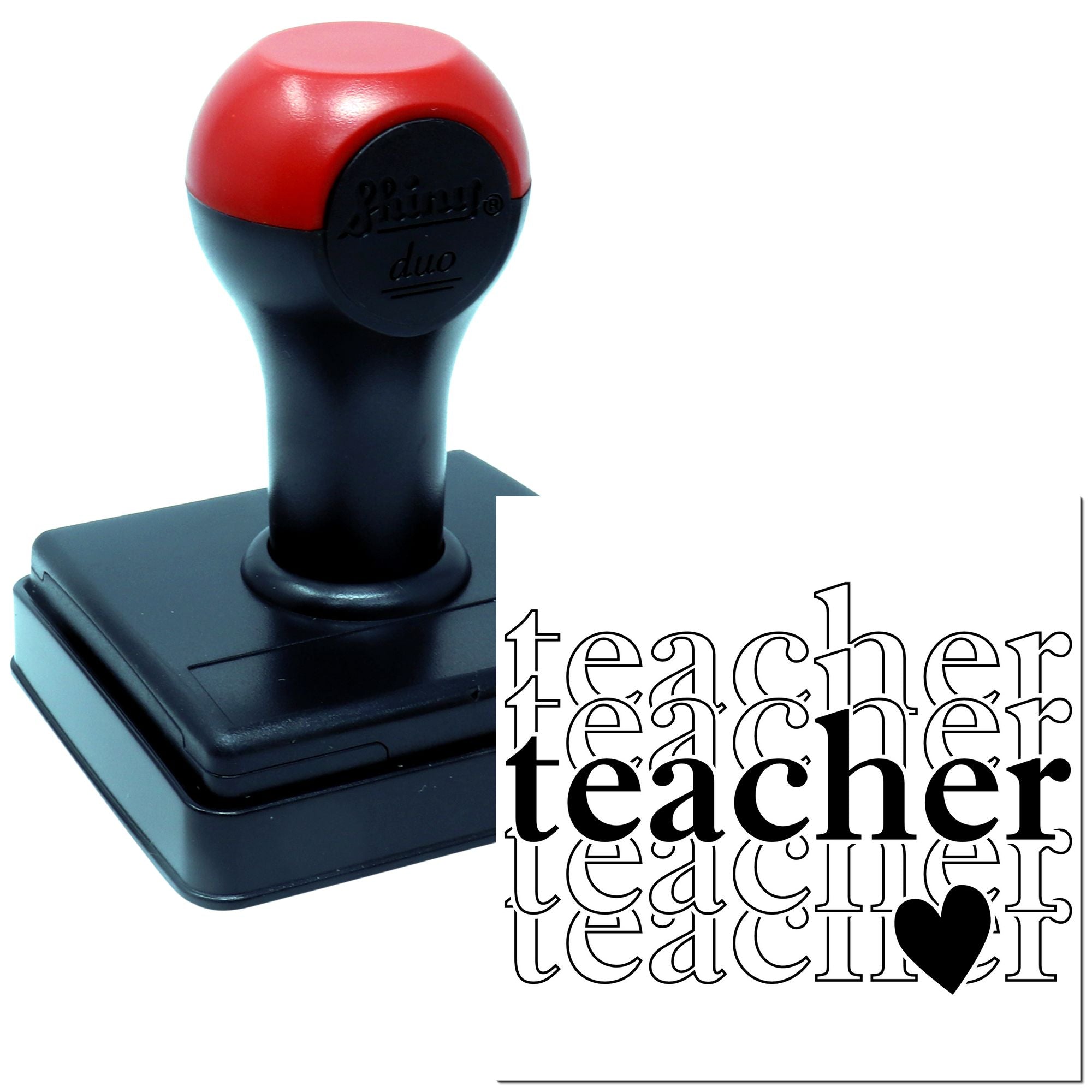 Duo Bold Teacher Heart Repeating Pattern Hand Stamp