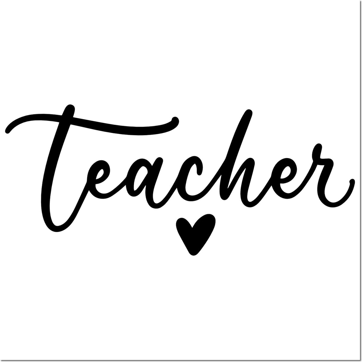 Black handwritten Teacher stamp seal with heart on white background