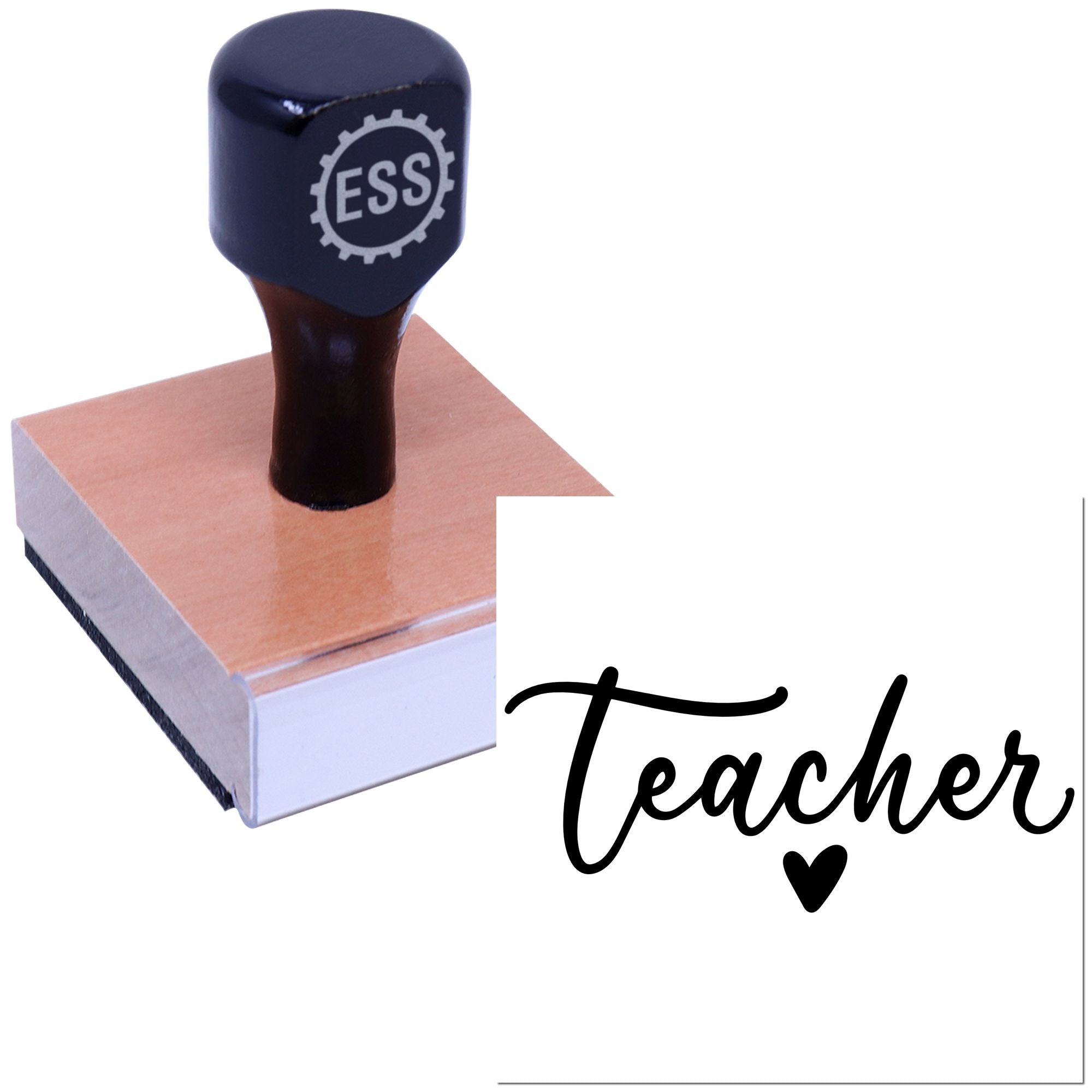 Cursive Teacher Heart Tag Rubber Stamp