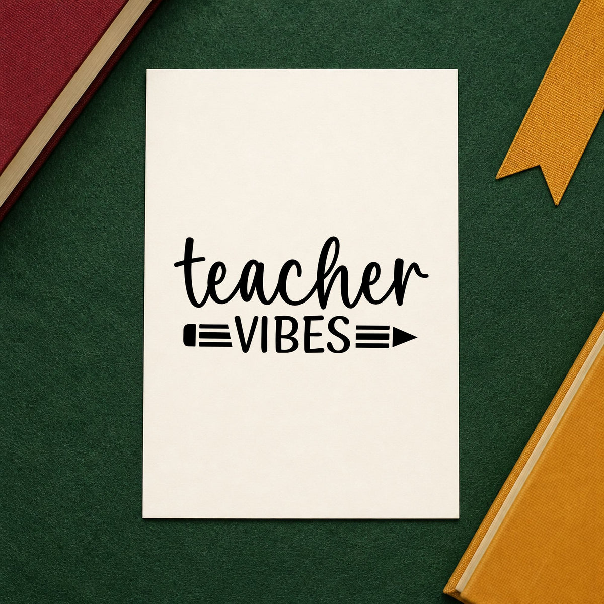 Teacher Vibes Pencil rubber stamp printed in black ink, ready for pencil vibes cards and similar paper crafts.
