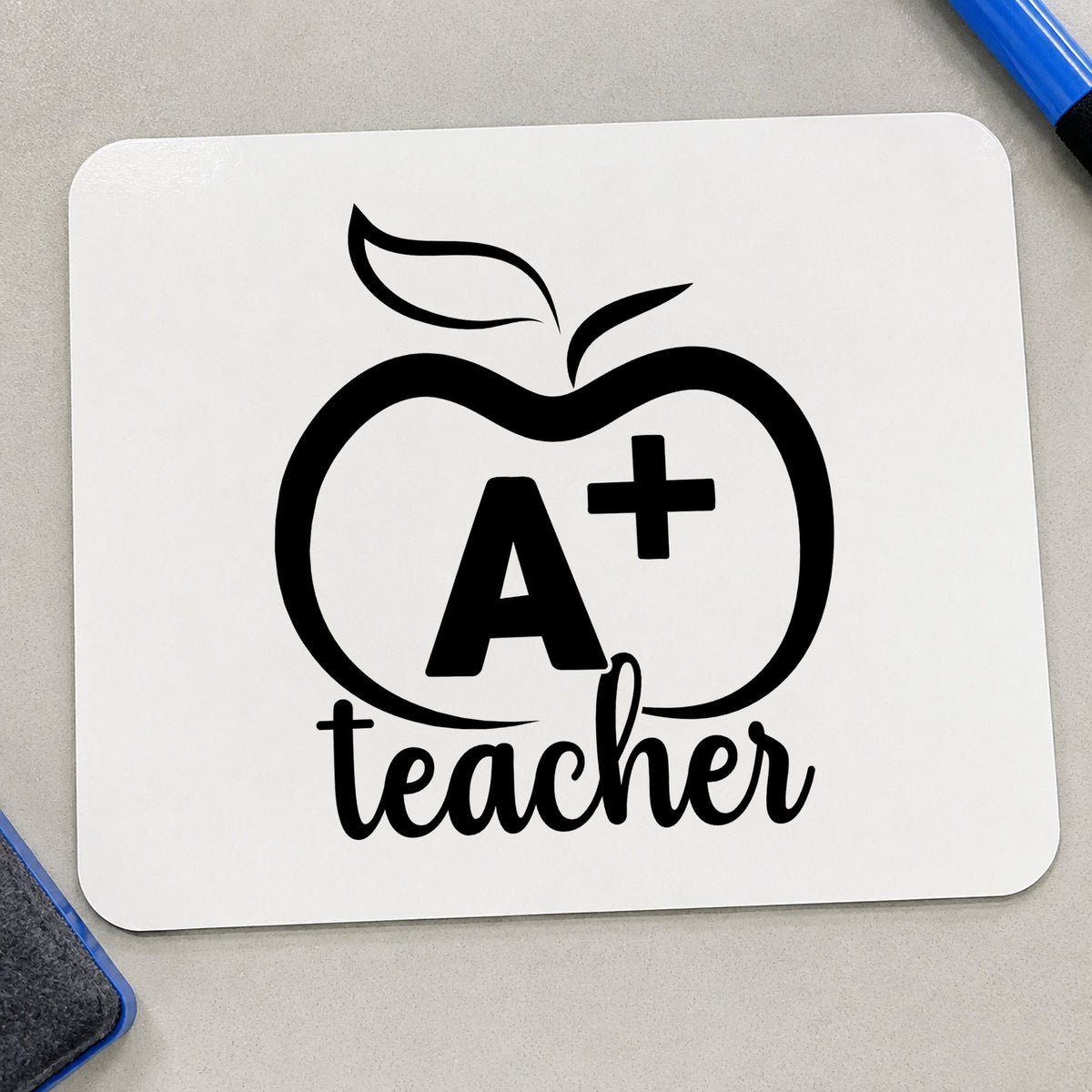 A Plus Teacher Outline Apple rubber stamp printed in black ink, ready for bold outline cards and similar paper crafts.