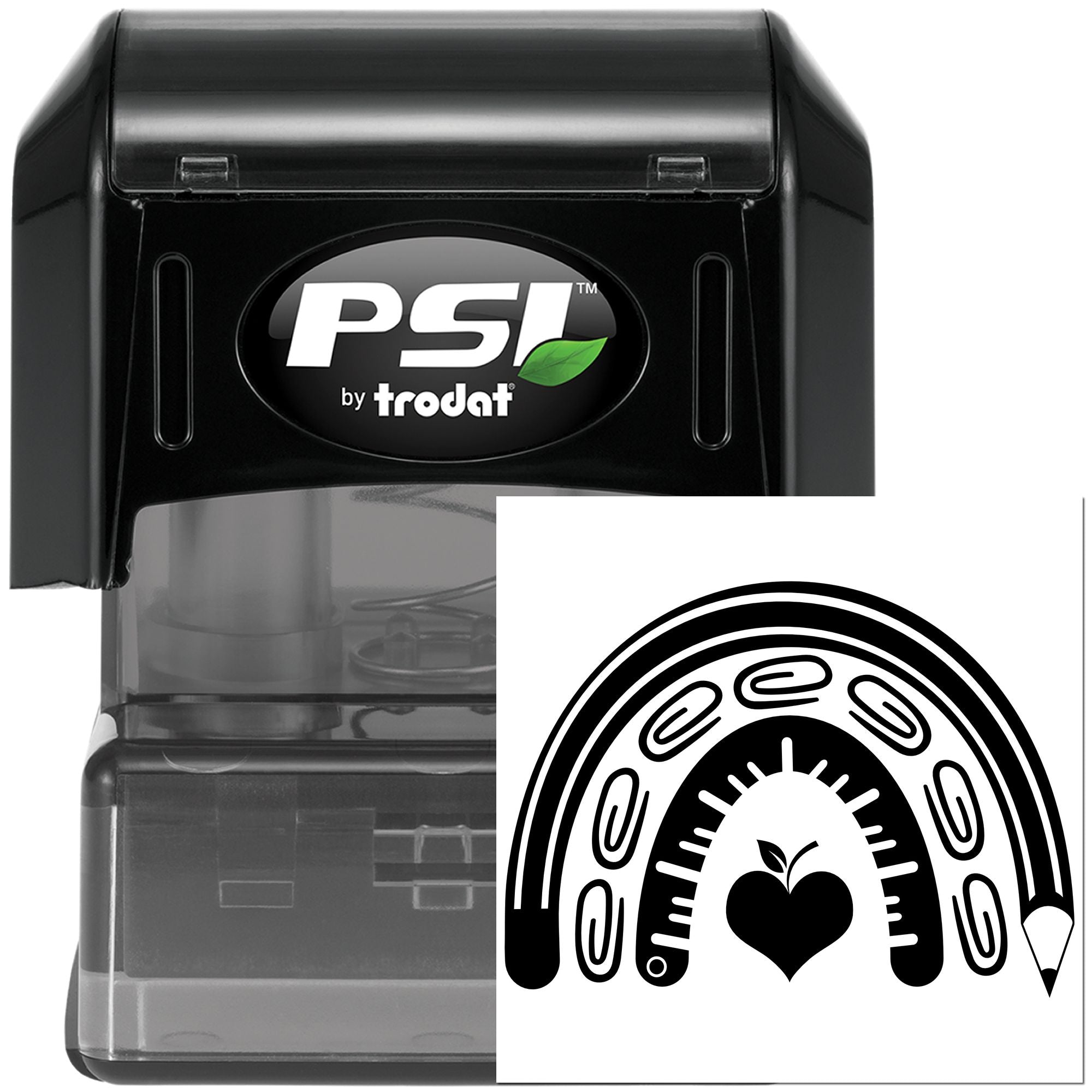 Pre-Inked Pencil Rainbow Heart Greeting Card Stamp