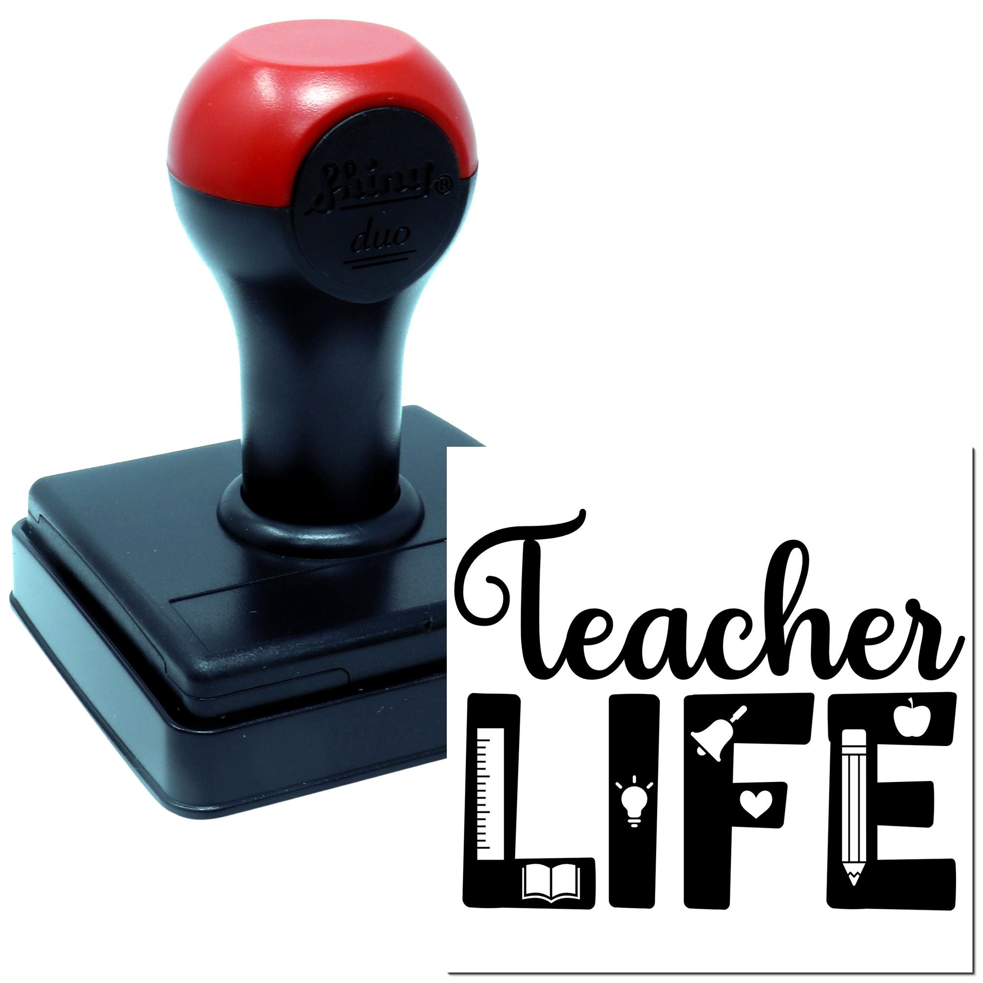 Duo Teacher Life Apples Books Heart Hand Stamp