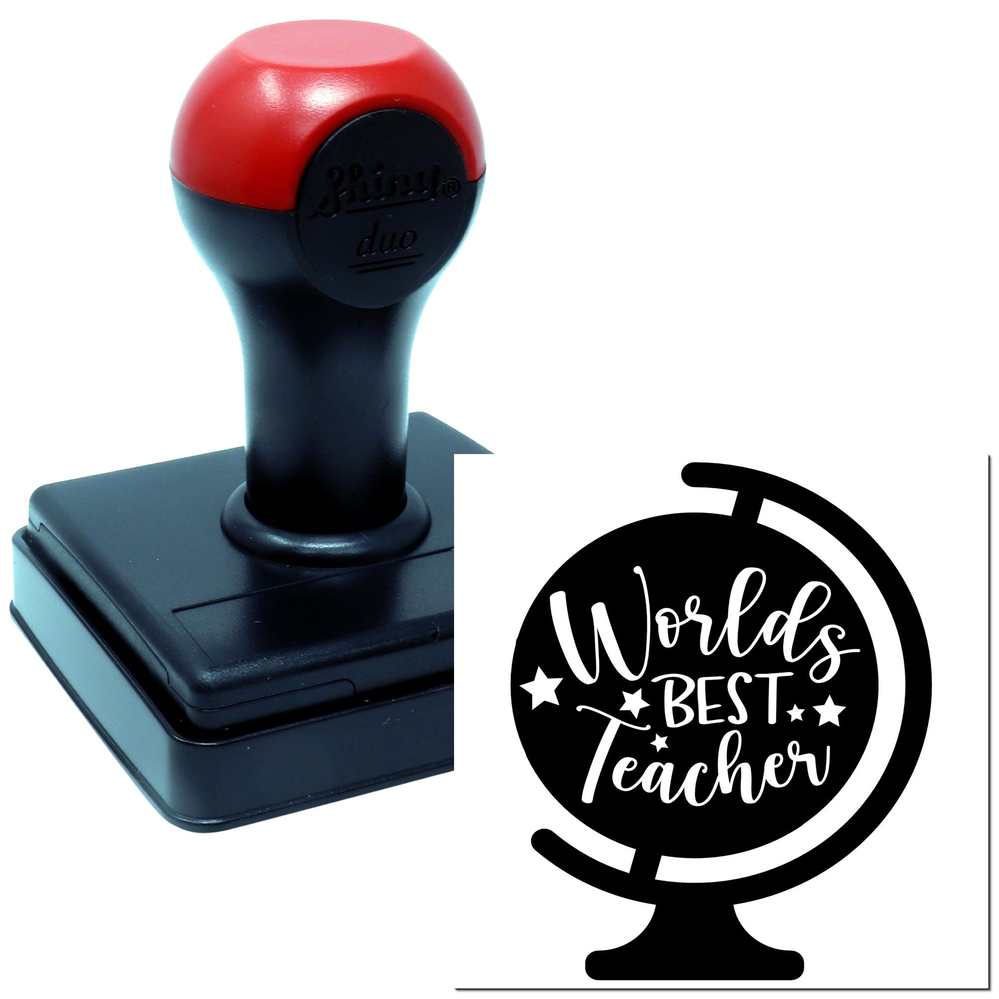 Duo Globe Celebrating World's Best Teacher Hand Stamp