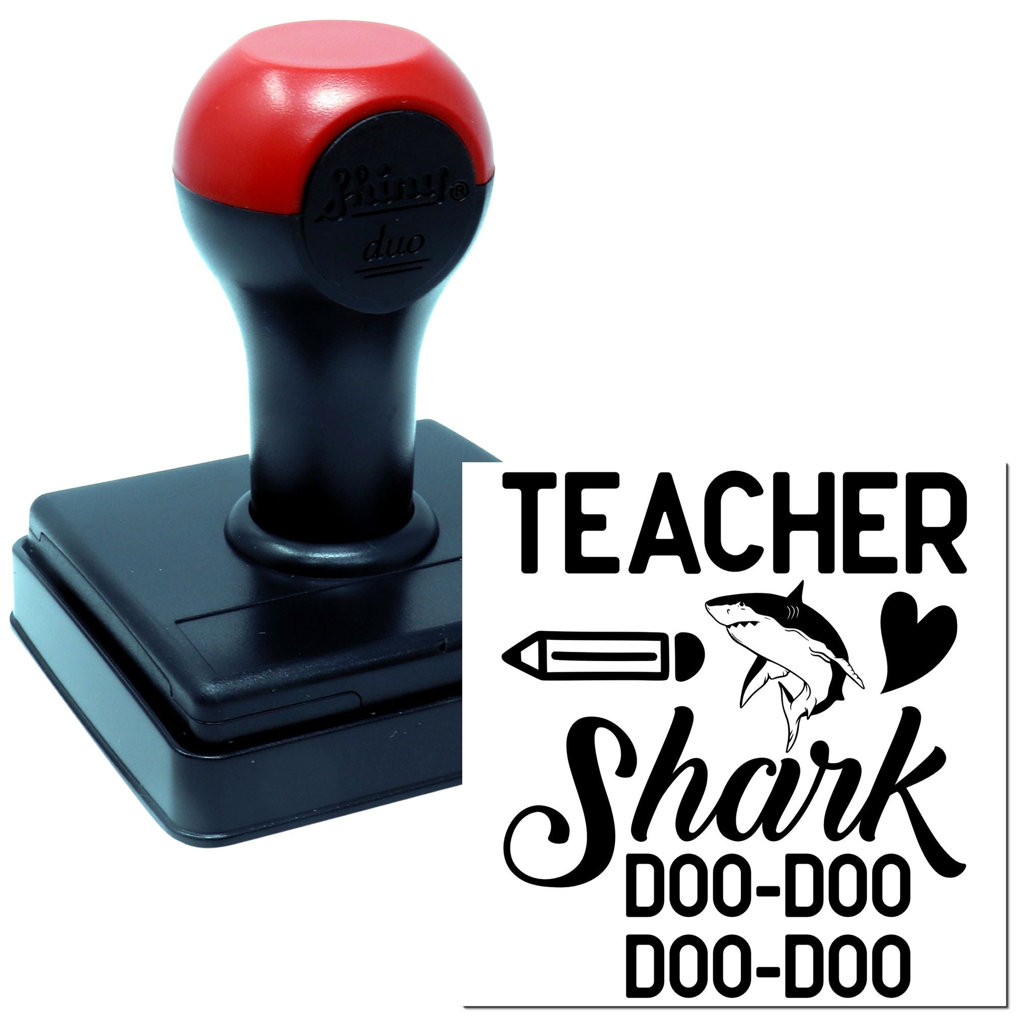 Duo Teacher Shark Heart Pencil Doo-Doo Hand Stamp