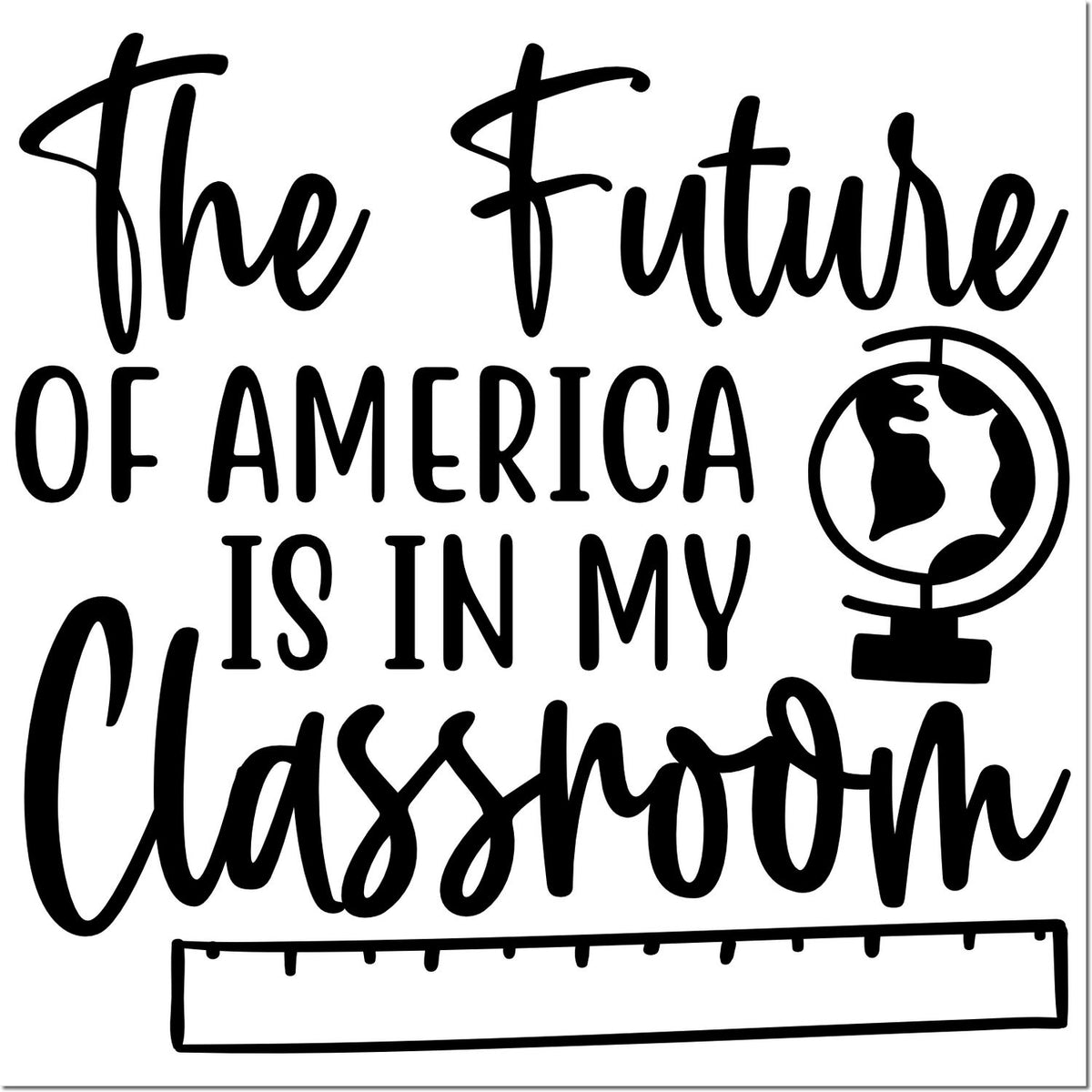 Trodat Slim America’s Future Starts Here craft stamp with black ink imprint featuring patriotic design and pre-inked ink pad.