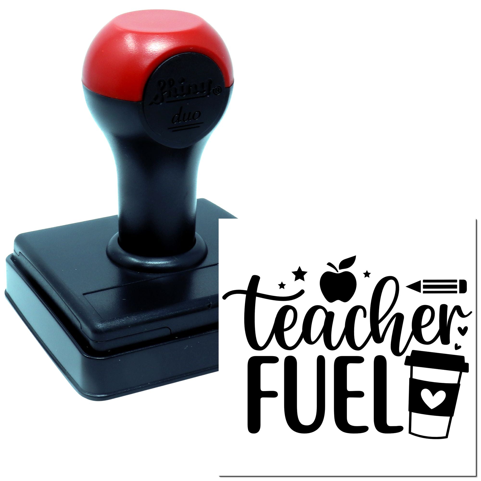 Duo Coffee Fueled Teacher With Apple Hand Stamp