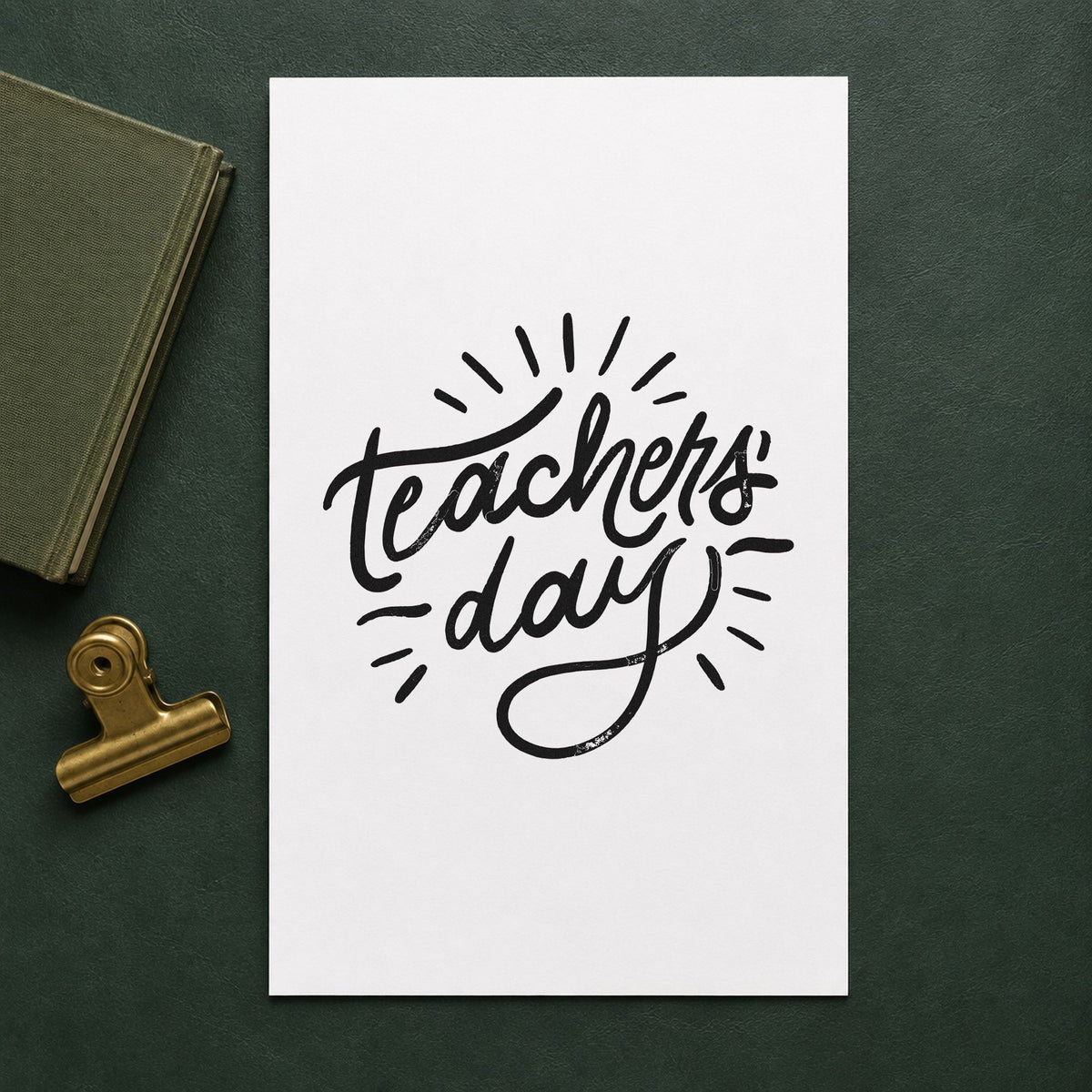 Teachers Day Radiating Script rubber stamp printed in black ink, ready for teachers day cards and similar paper crafts.