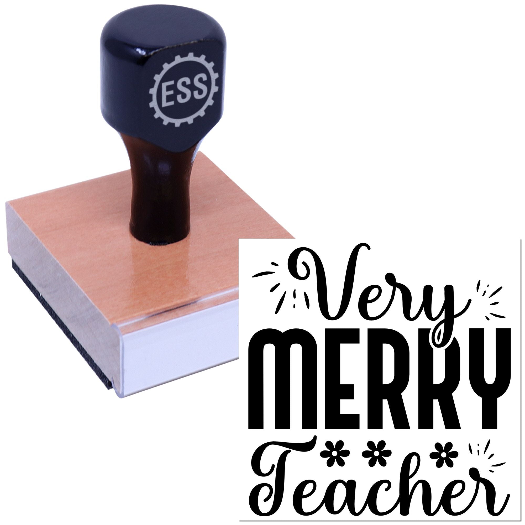 Merry Teacher Sparkle Mini Card Rubber Stamp