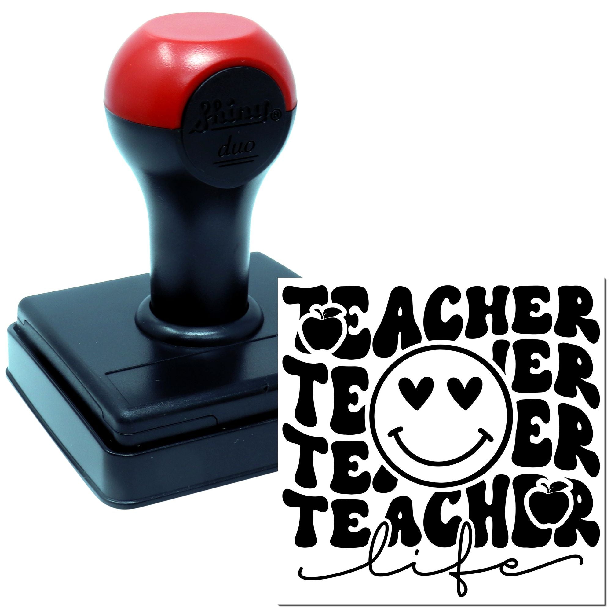 Duo Heart-Eyed Smiley Teacher Life Design Hand Stamp