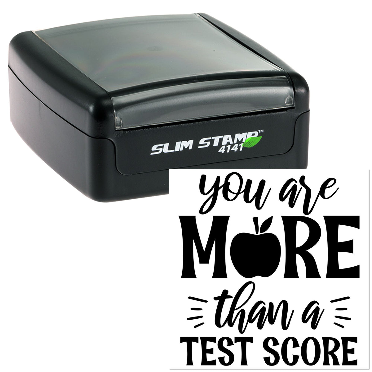 Trodat Slim More Than A Test Note Card craft stamp with black ink pad, pre-inked, ideal for creative stamping projects.