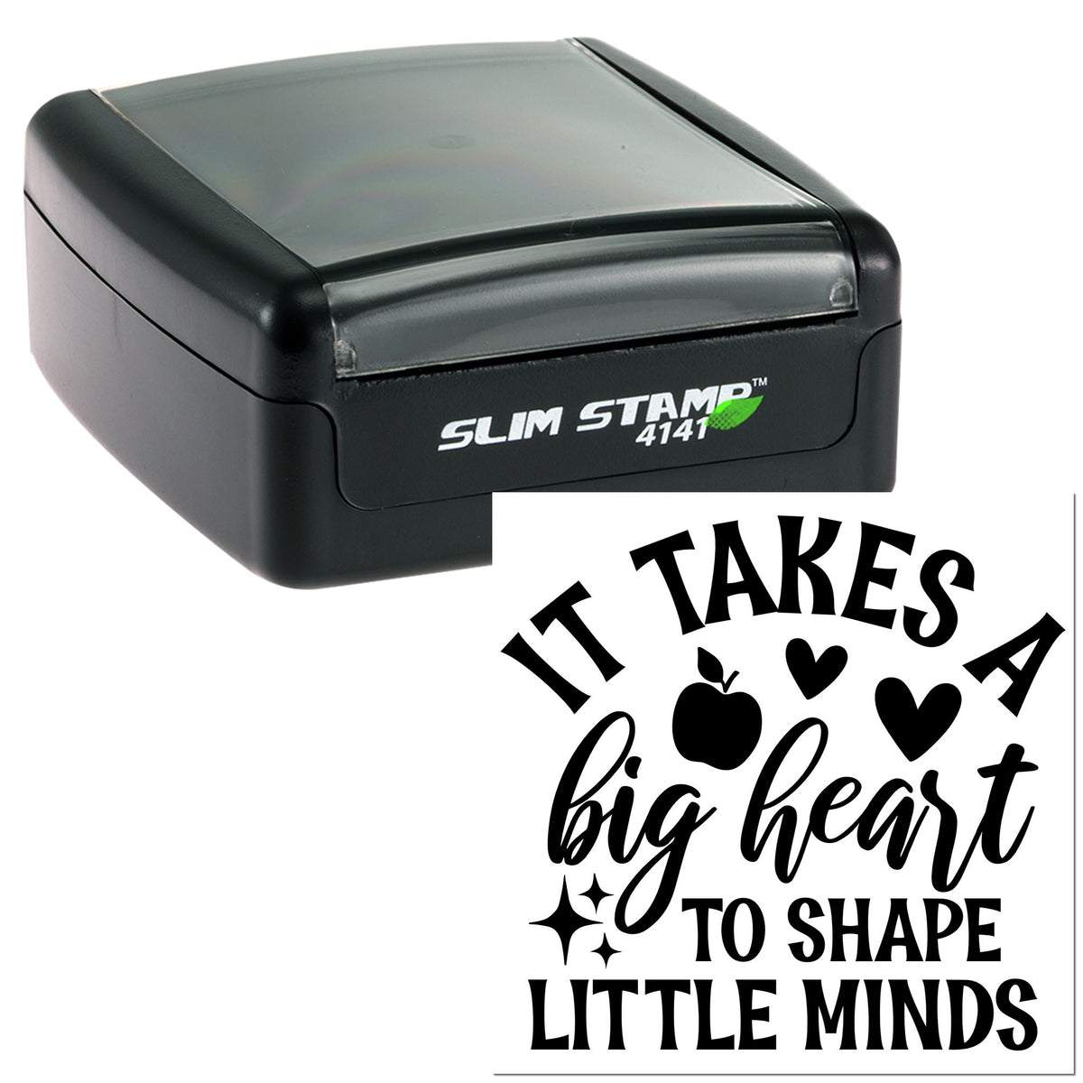 Trodat Slim Big Heart Shaping Minds craft stamp with pre-inked design in black, perfect for creative paper crafting projects.