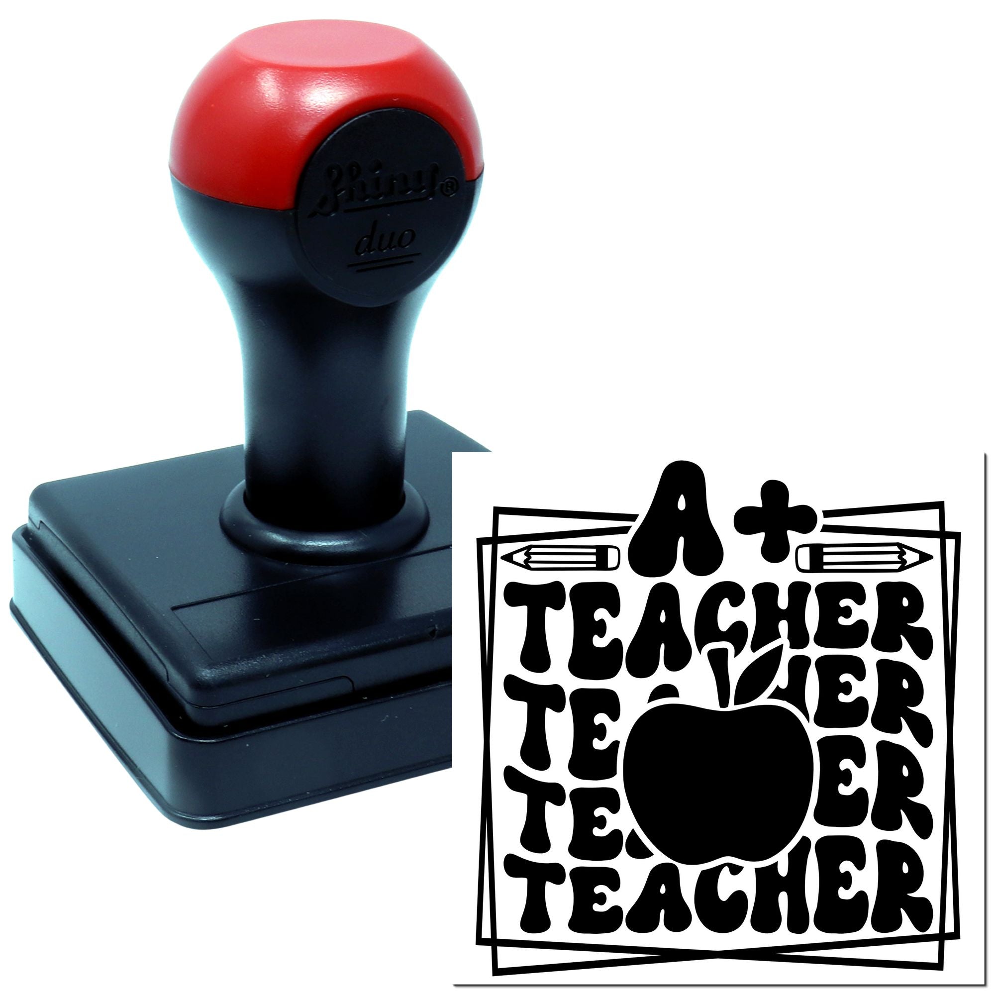 Duo A+ Teacher Apple Retro Pencil Hand Stamp