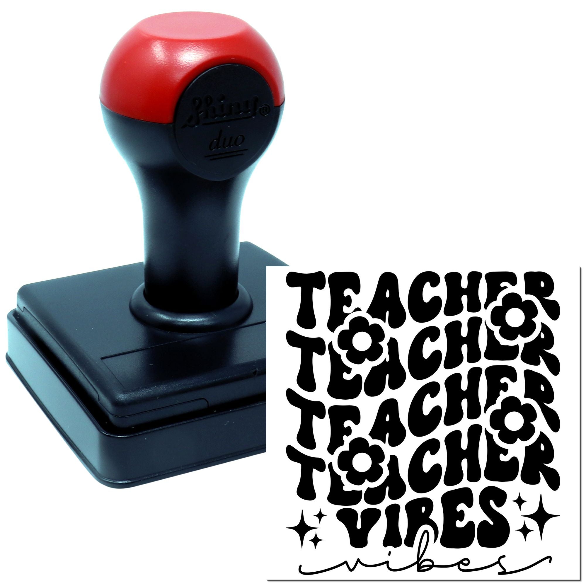 Duo Groovy Teacher Vibes Floral Typography Hand Stamp