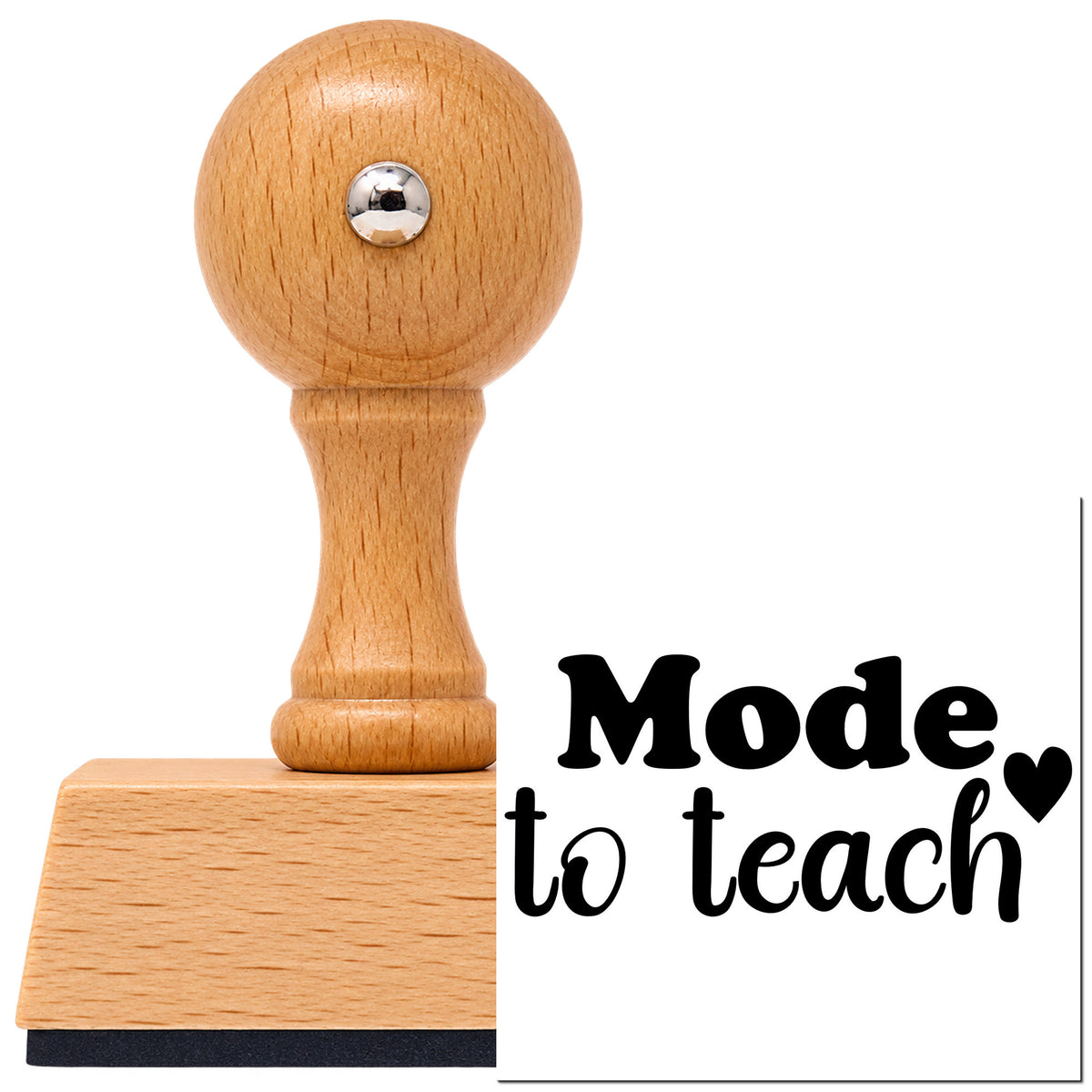 Vintage Pro beech wood stamp with a round knob handle, shown with its black Made To Teach Simple imprint on white.
