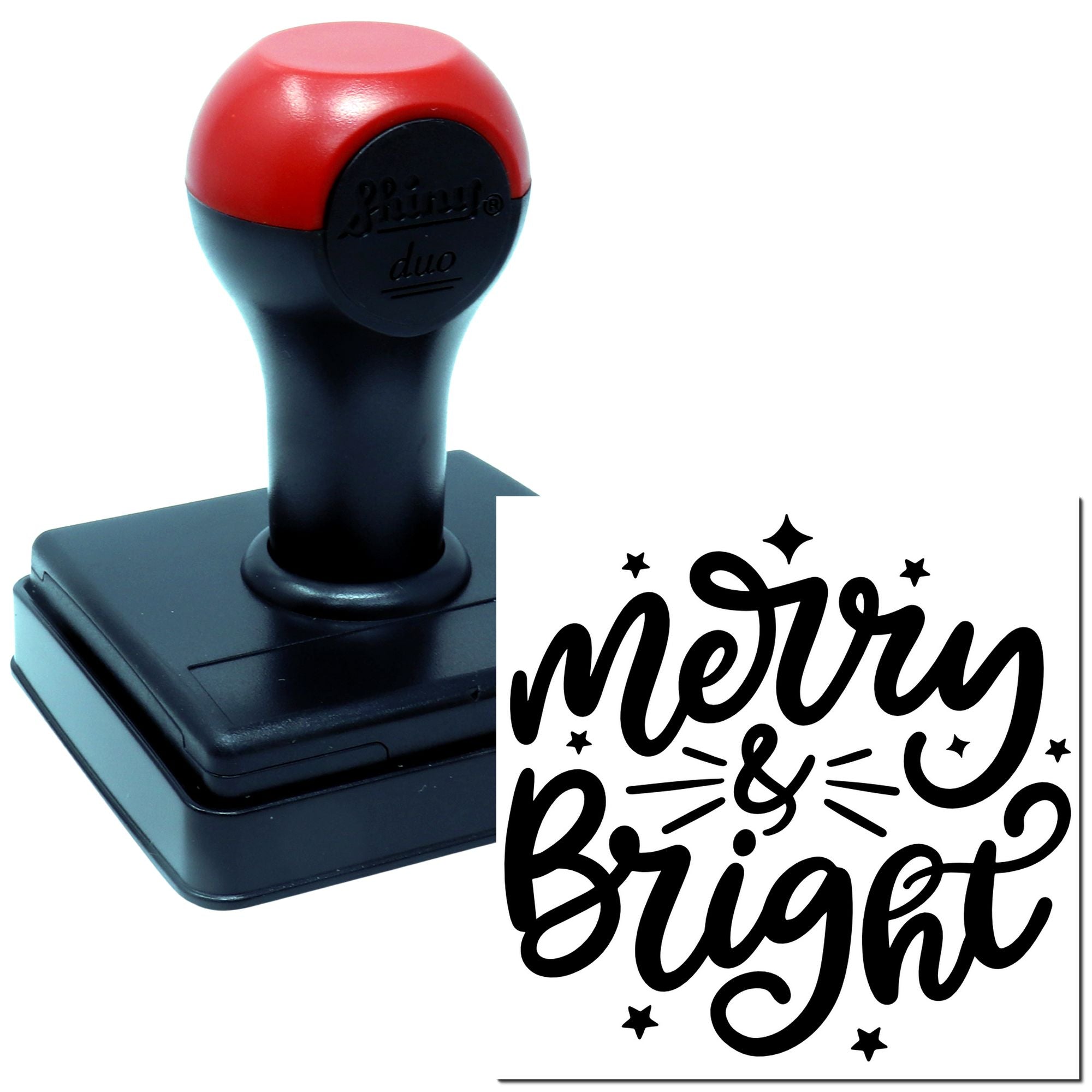 Duo Festive Handlettered Merry And Bright Hand Stamp