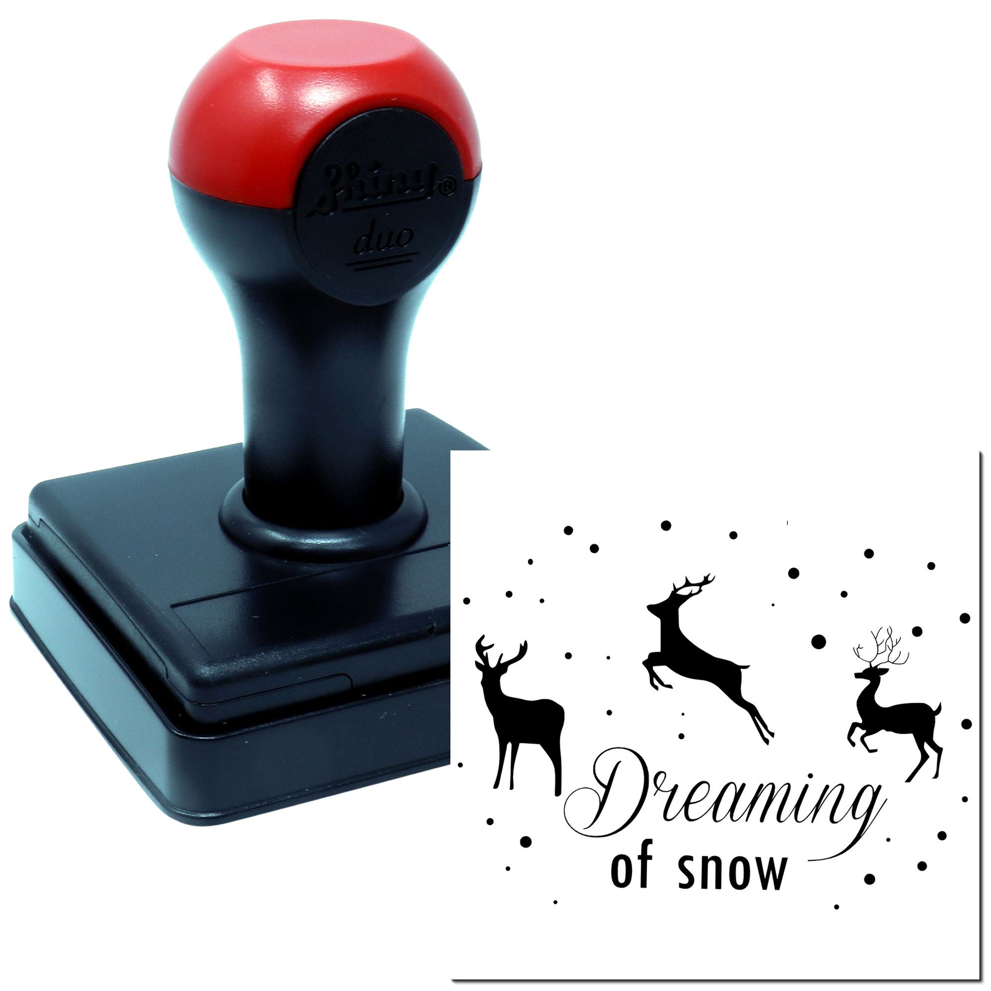 Duo Dreaming Reindeer Under Falling Snow Hand Stamp