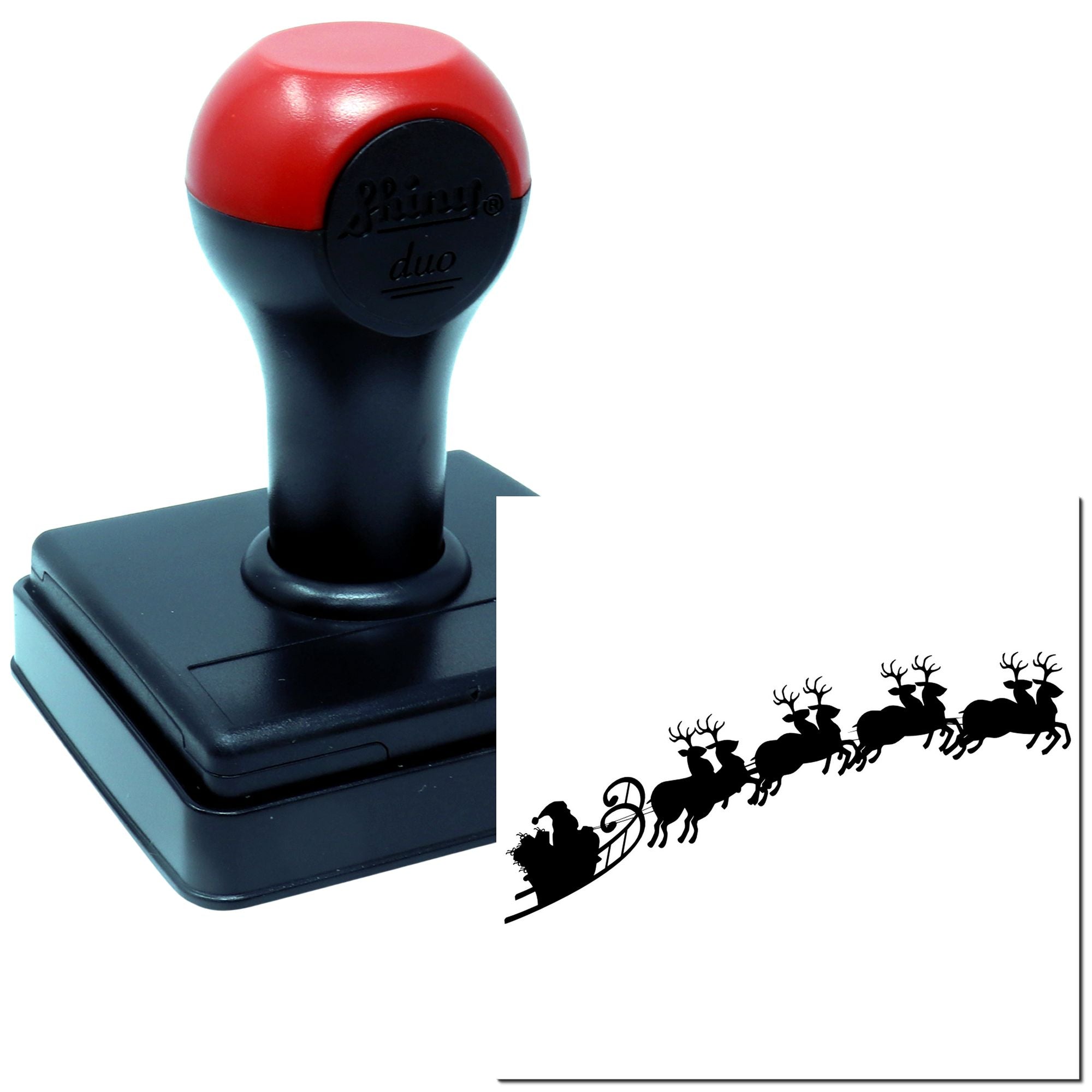 Duo Midnight Santa Sleigh And Reindeer Hand Stamp