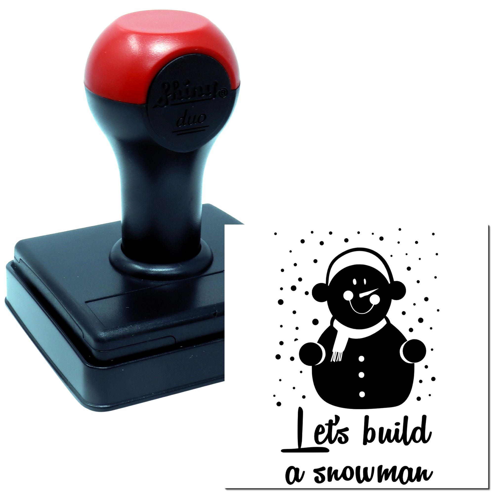 Duo Cheerful Snowman In Falling Snow Hand Stamp