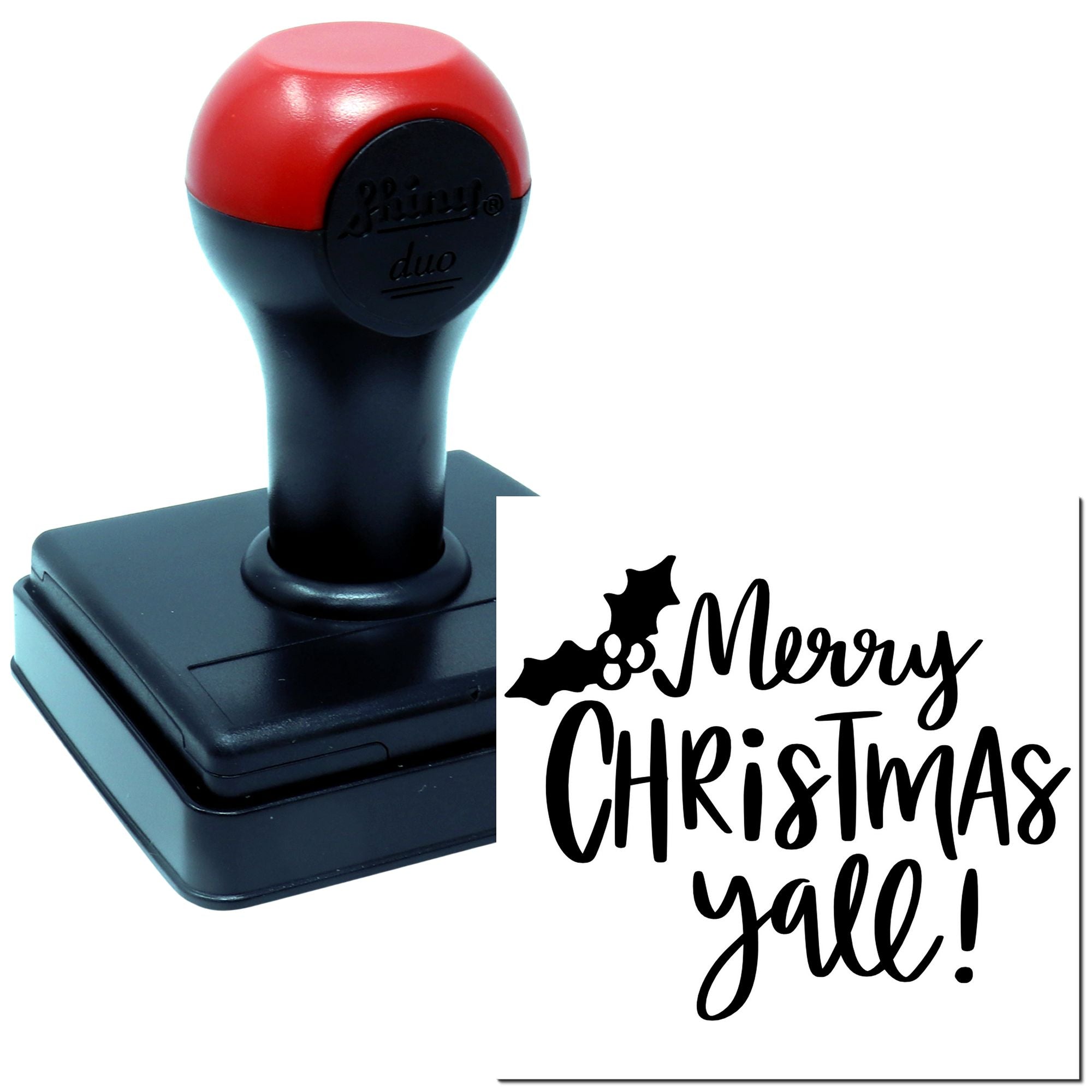 Duo Festive Southern Holly Script Greeting Hand Stamp