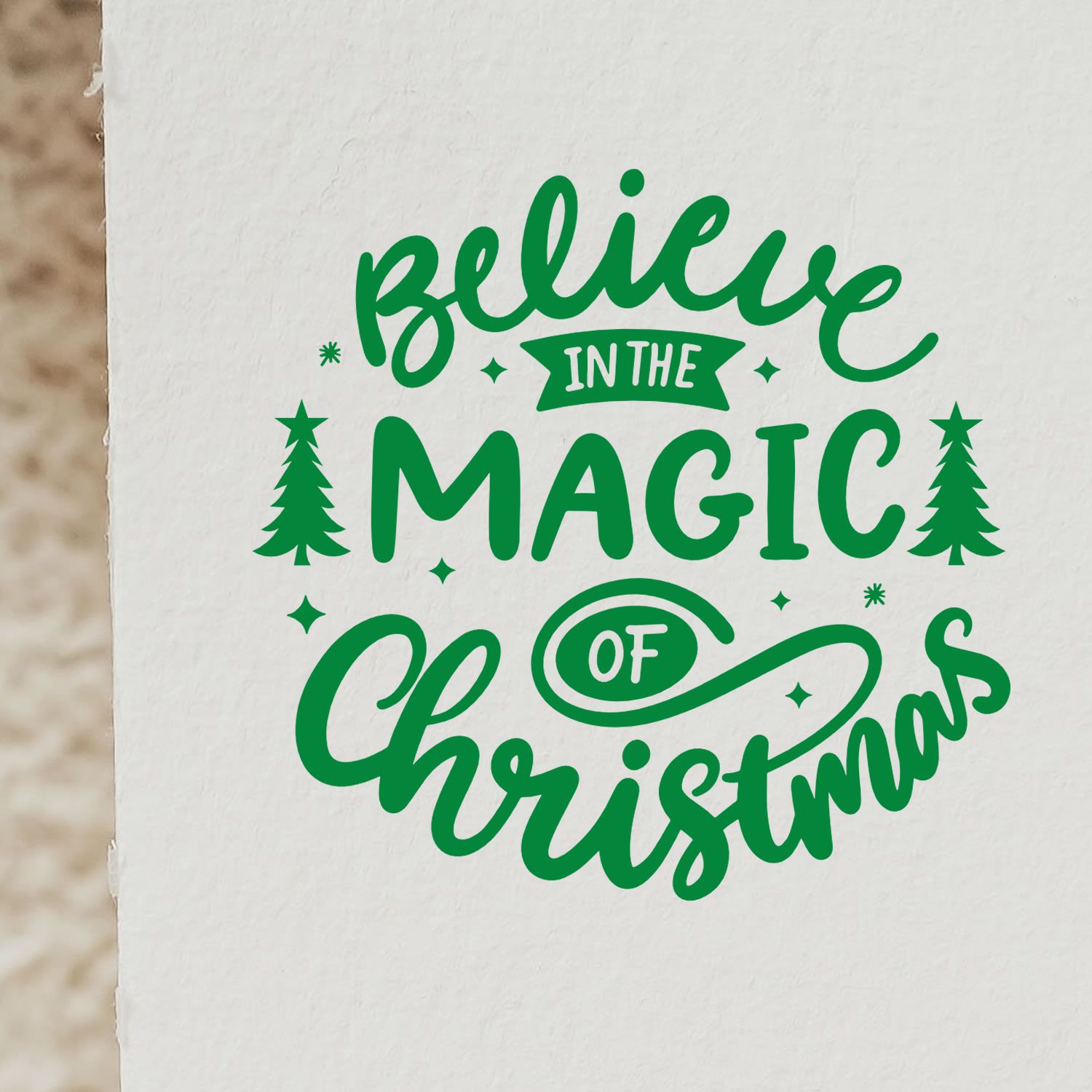 Duo Hand-Lettered Believe Christmas Magic Sign Hand Stamp